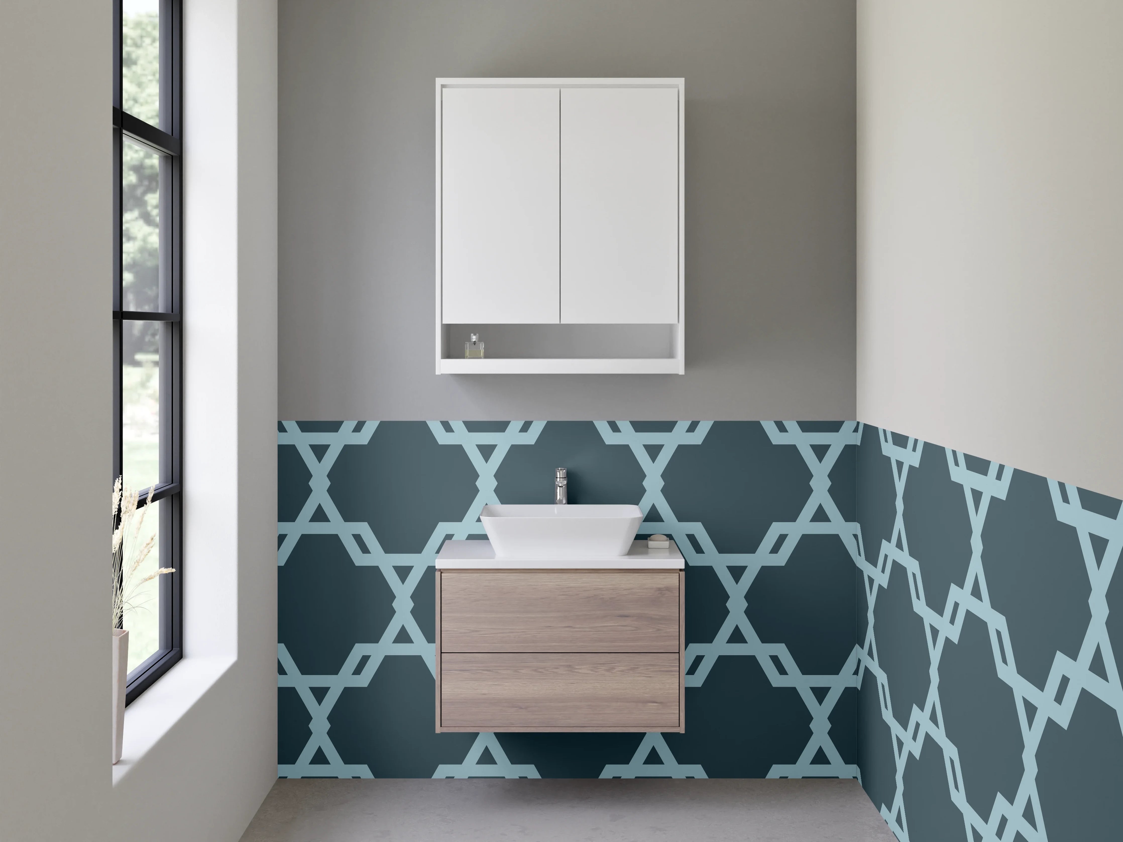 Waschbecken-Rückwand - Modernes geometrisches Muster Blau