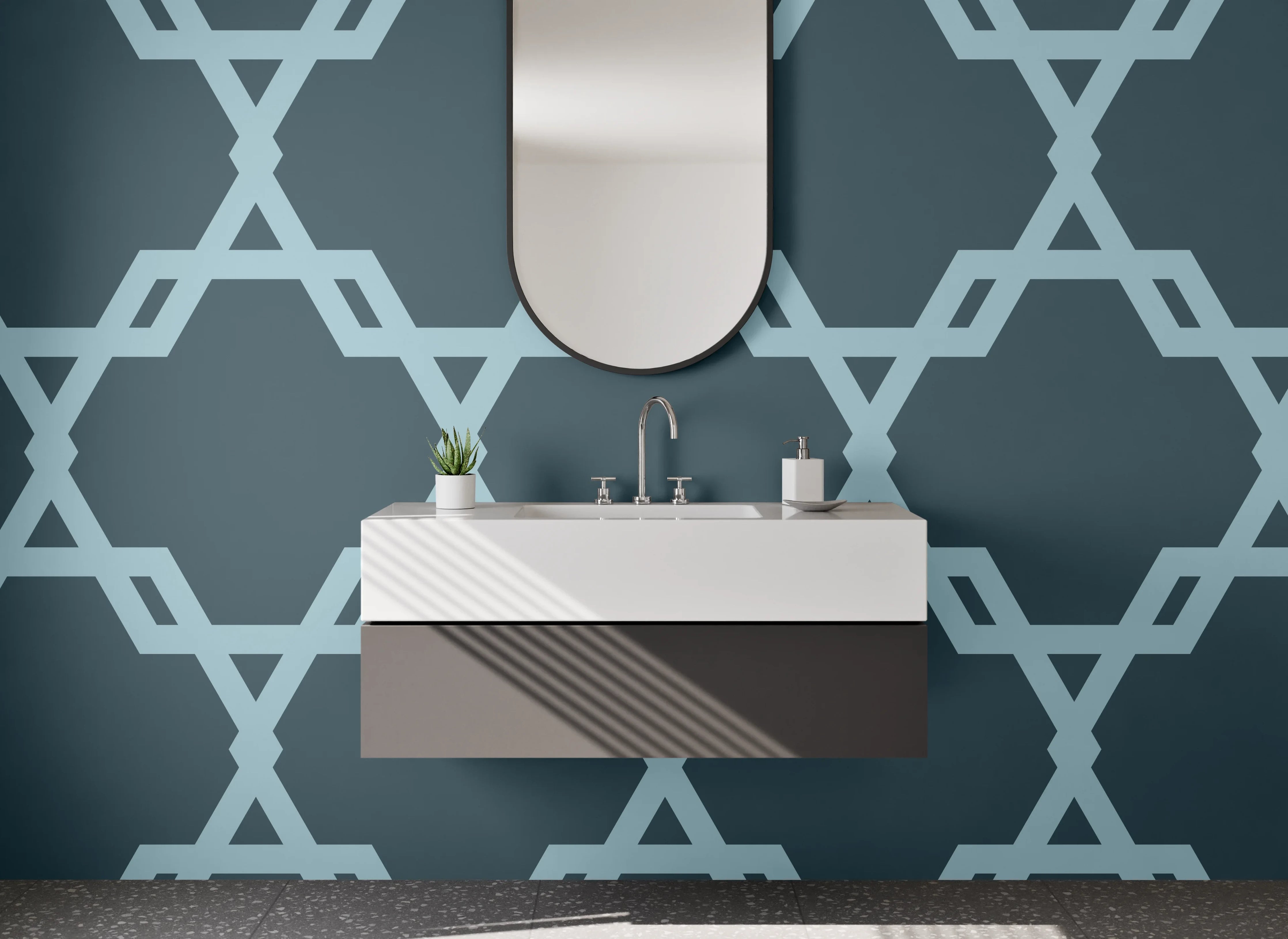 Waschbecken-Rückwand - Modernes geometrisches Muster Blau