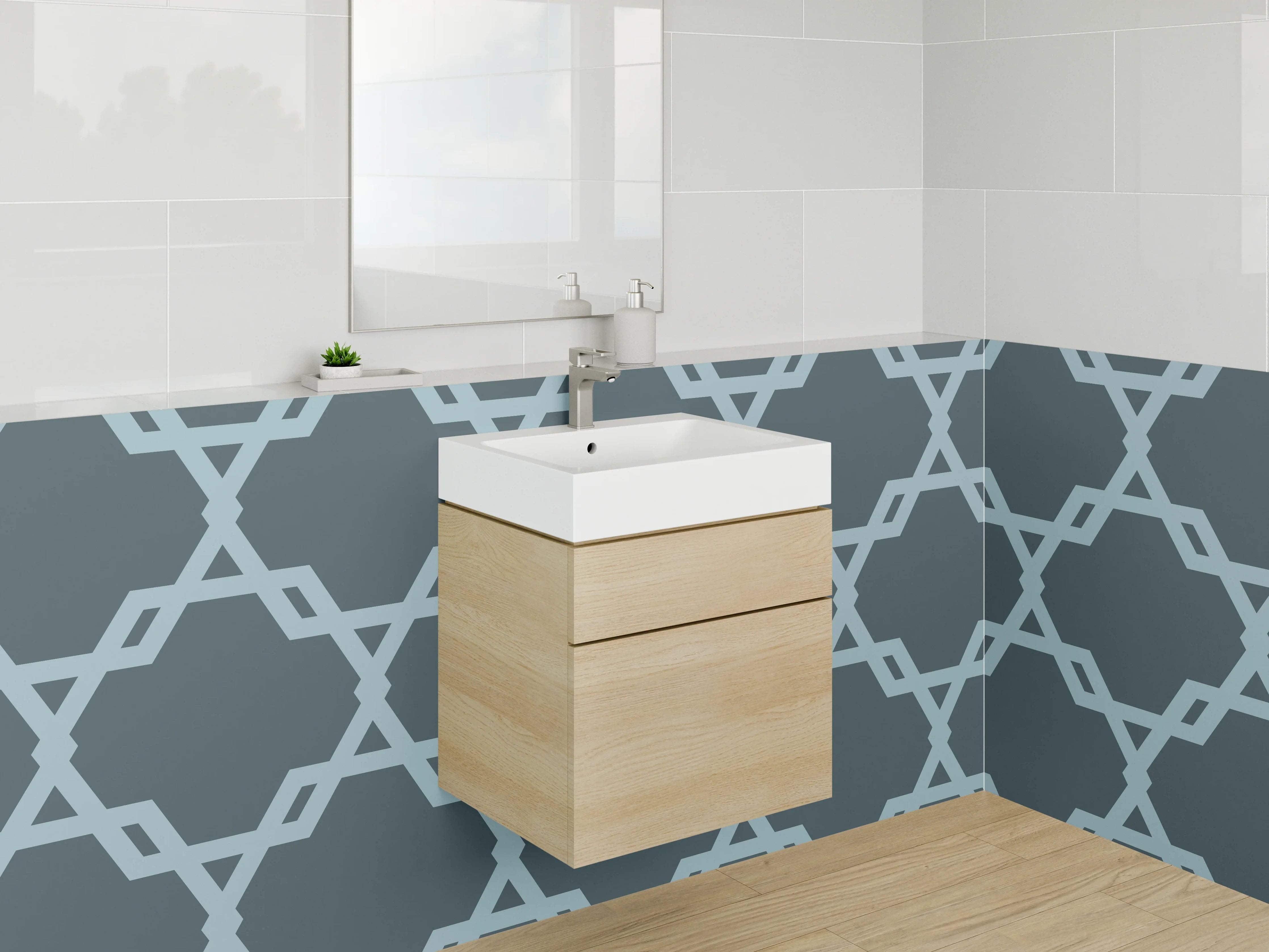 Waschbecken-Rückwand - Modernes geometrisches Muster Blau