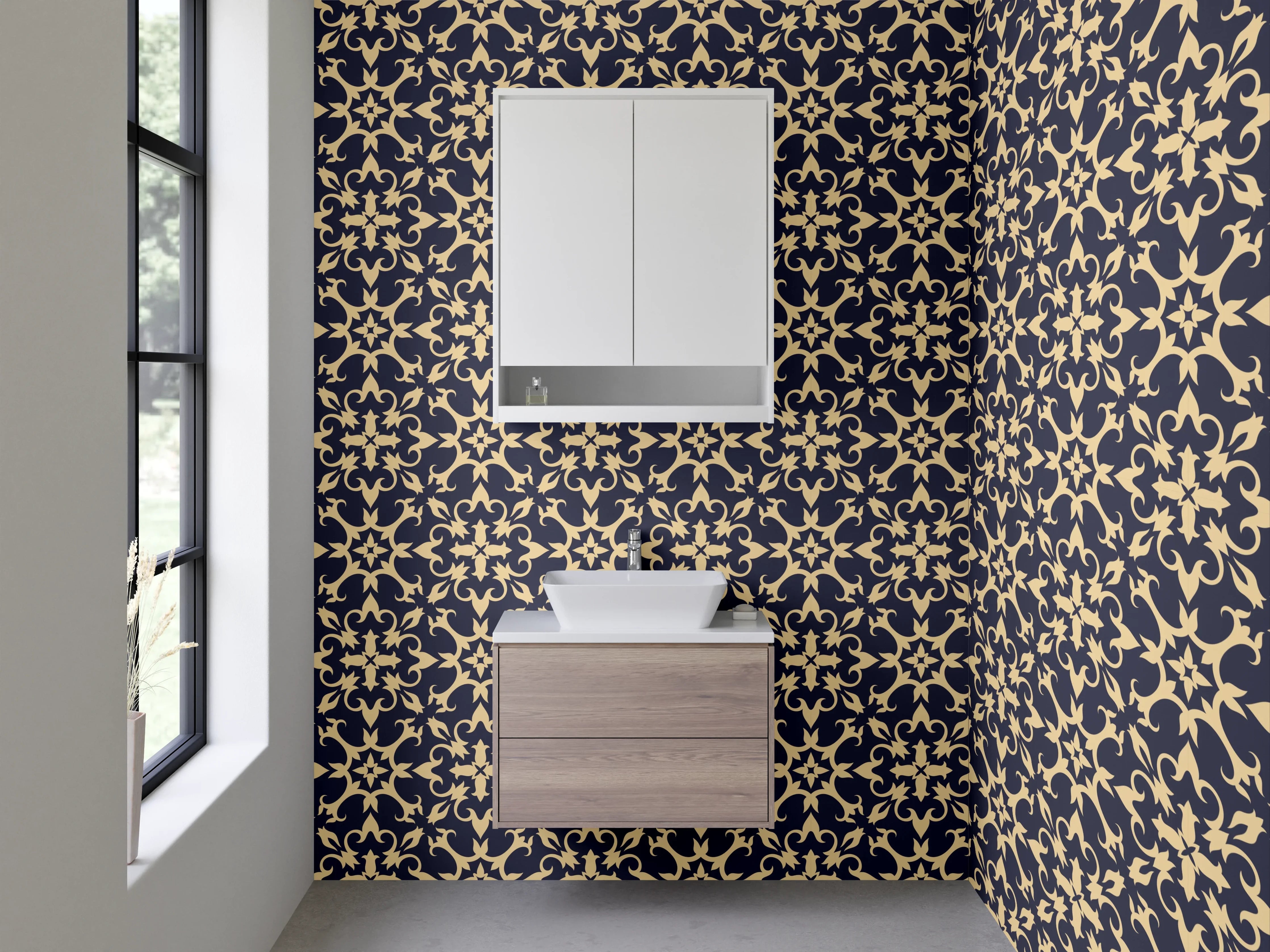 Waschbecken-Rückwand - Modernes geometrisches Muster Dunkelblau Gold