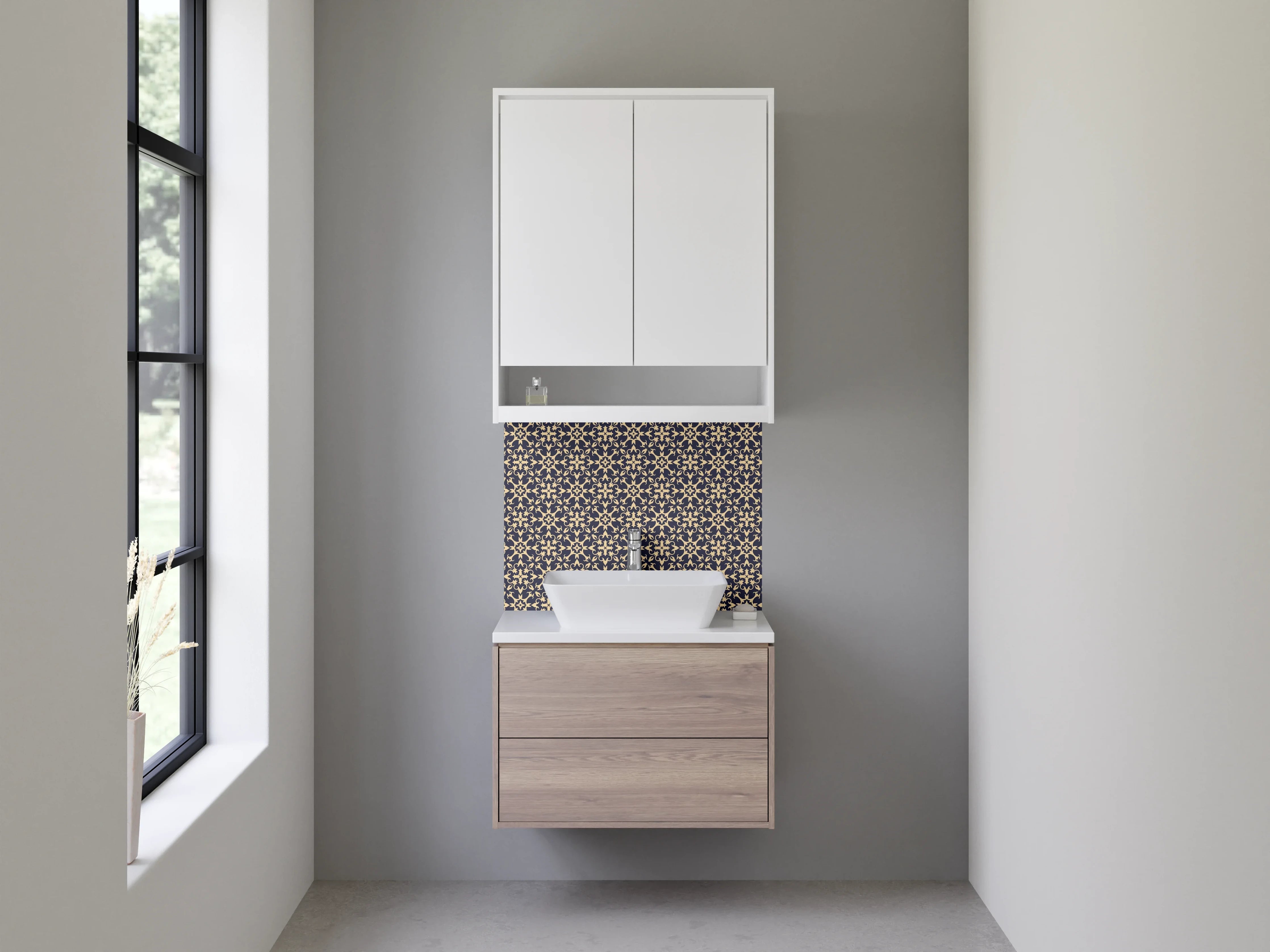 Waschbecken-Rückwand - Modernes geometrisches Muster Dunkelblau Gold