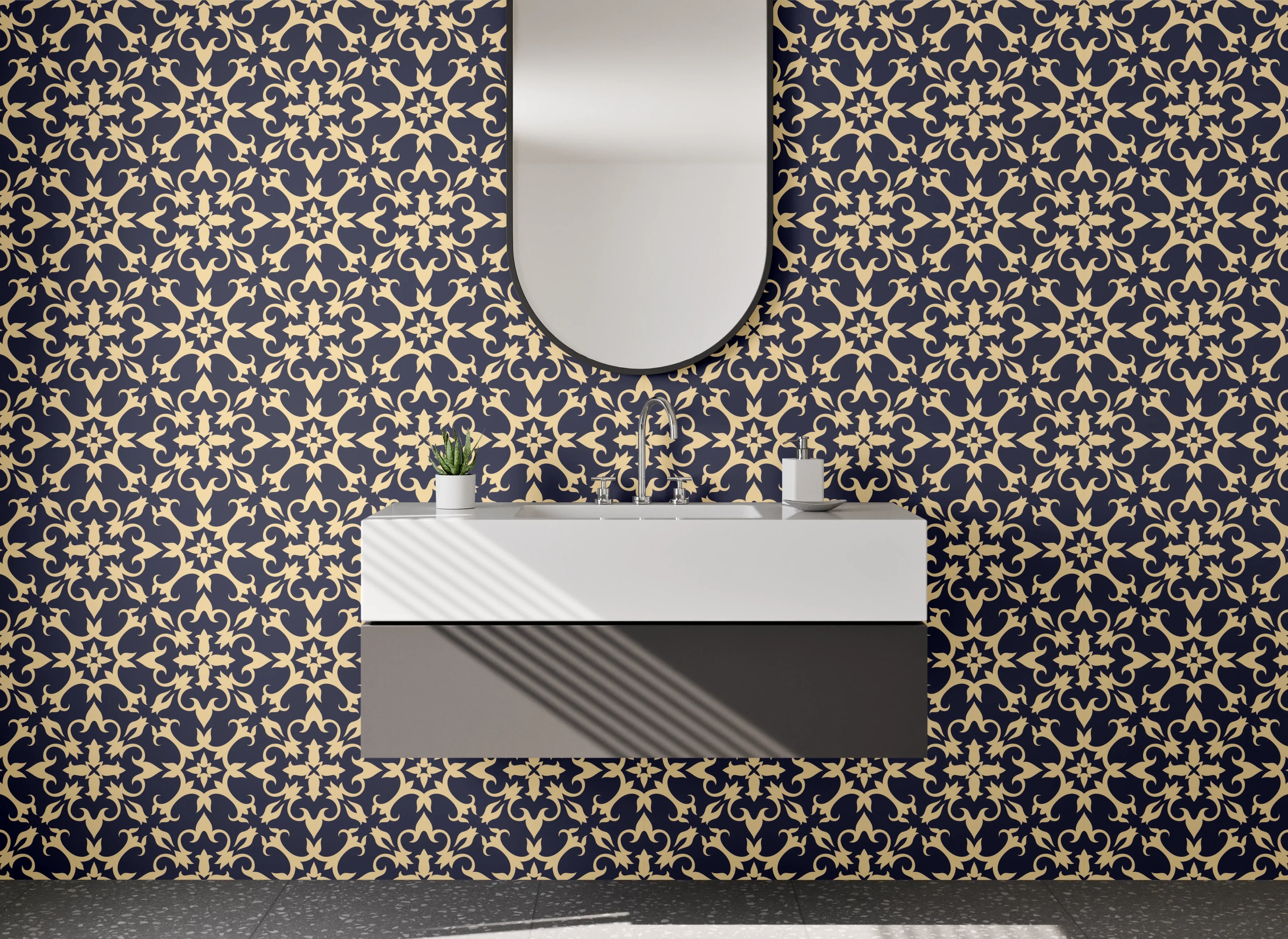 Waschbecken-Rückwand - Modernes geometrisches Muster Dunkelblau Gold