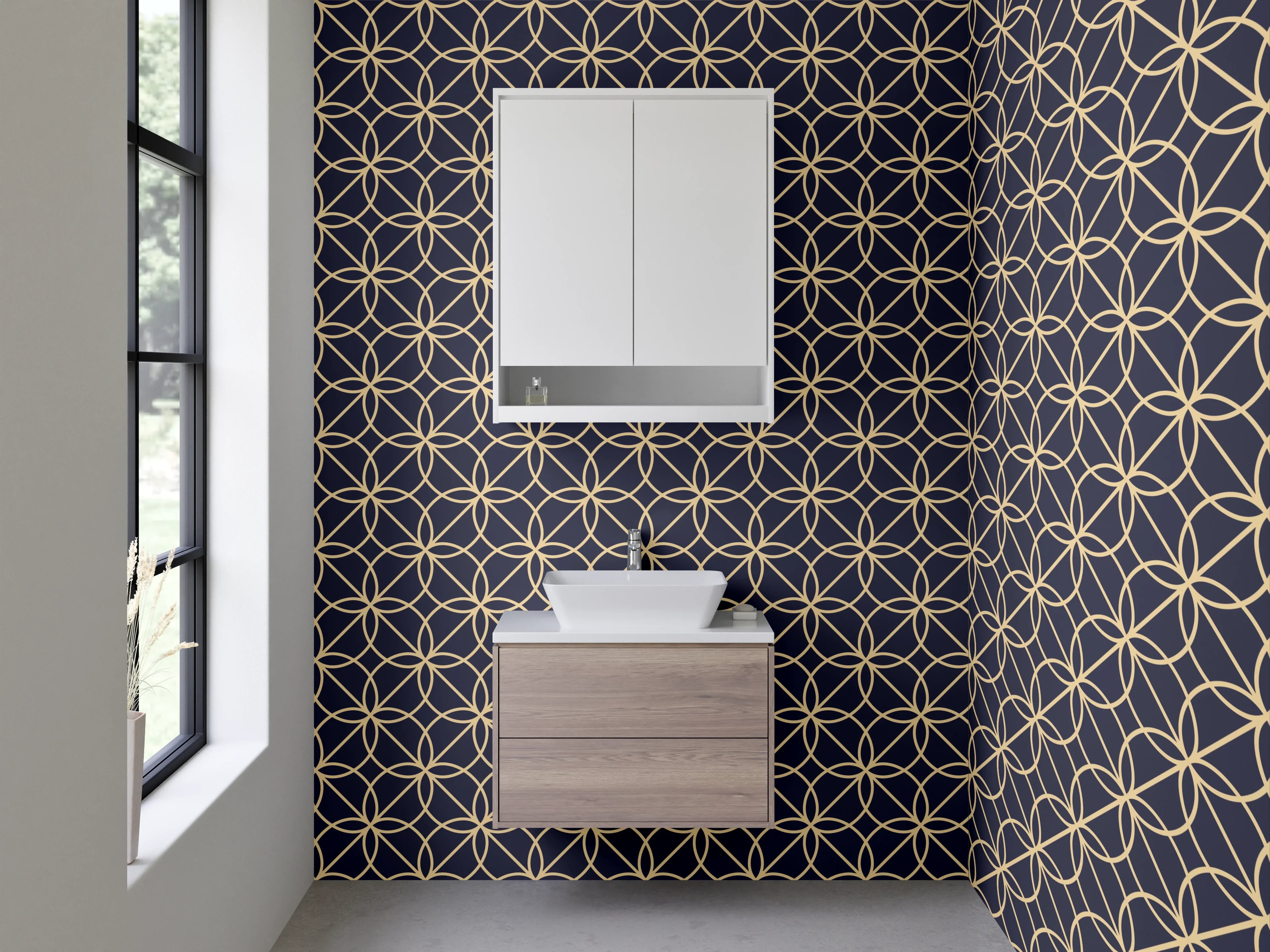 Waschbecken-Rückwand - Modernes geometrisches Muster Dunkelgold