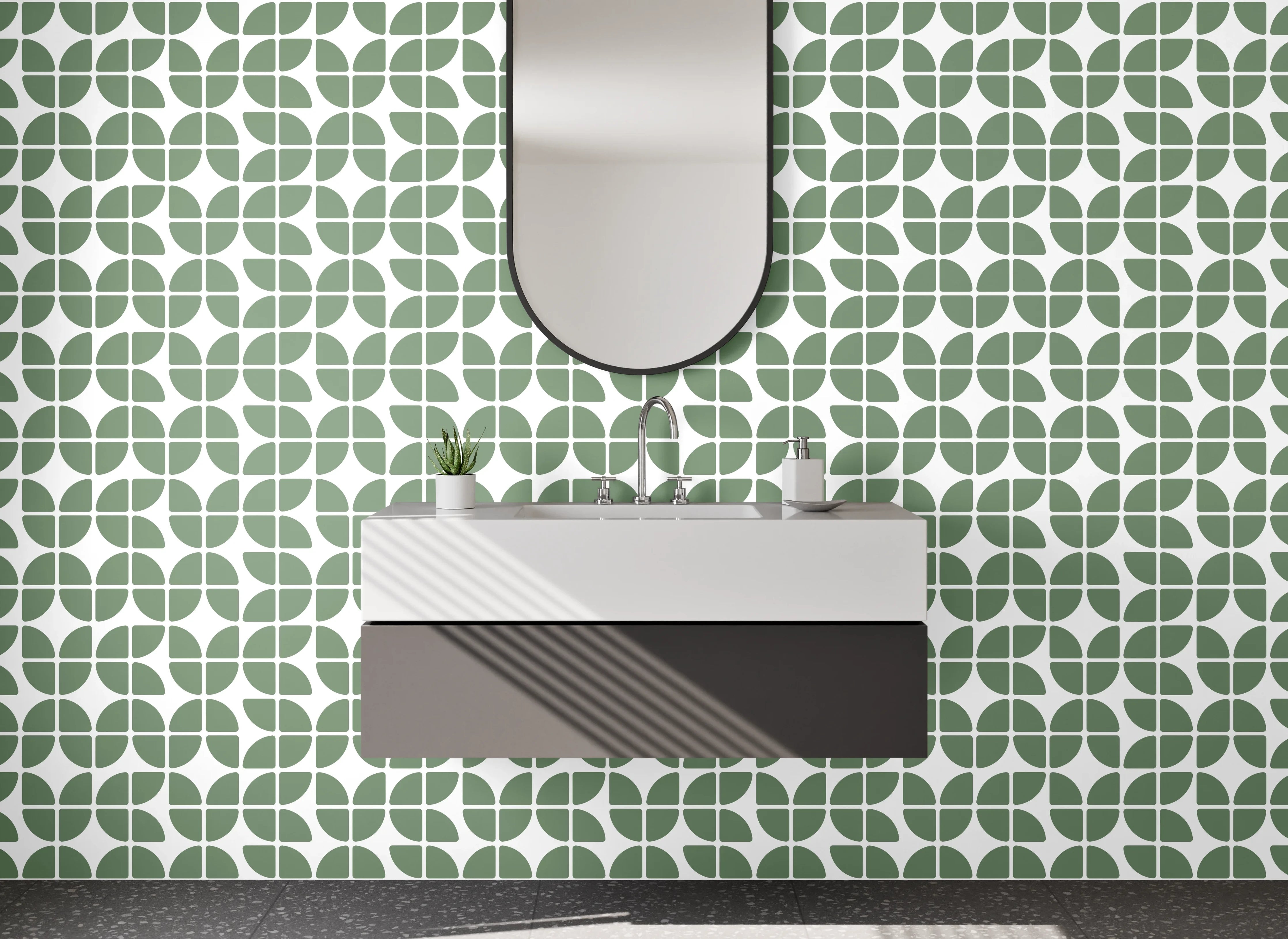 Waschbecken-Rückwand - Modernes geometrisches Muster in Grün