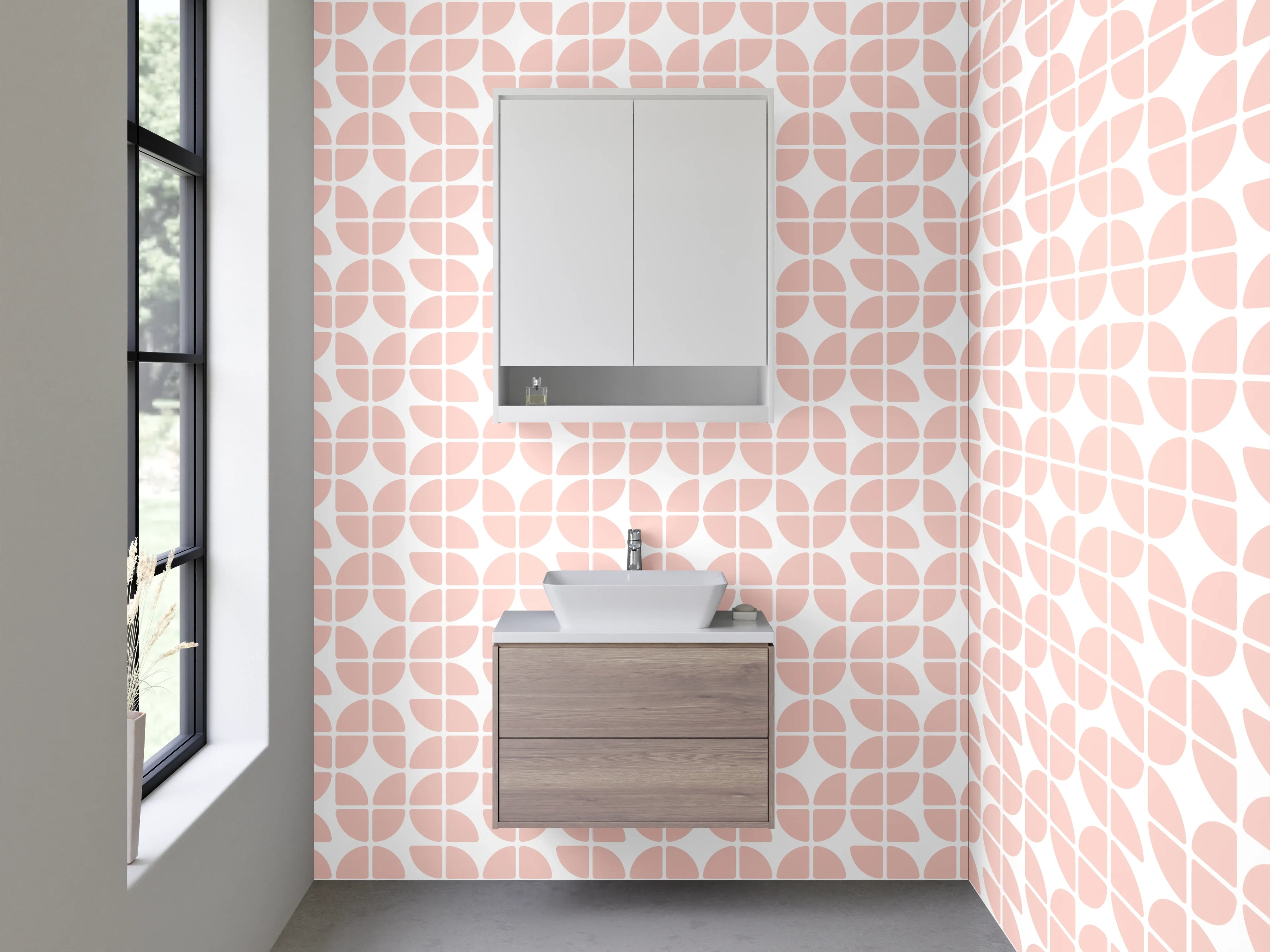 Waschbecken-Rückwand - Modernes grafisches Retro-Muster Rosa Weiß