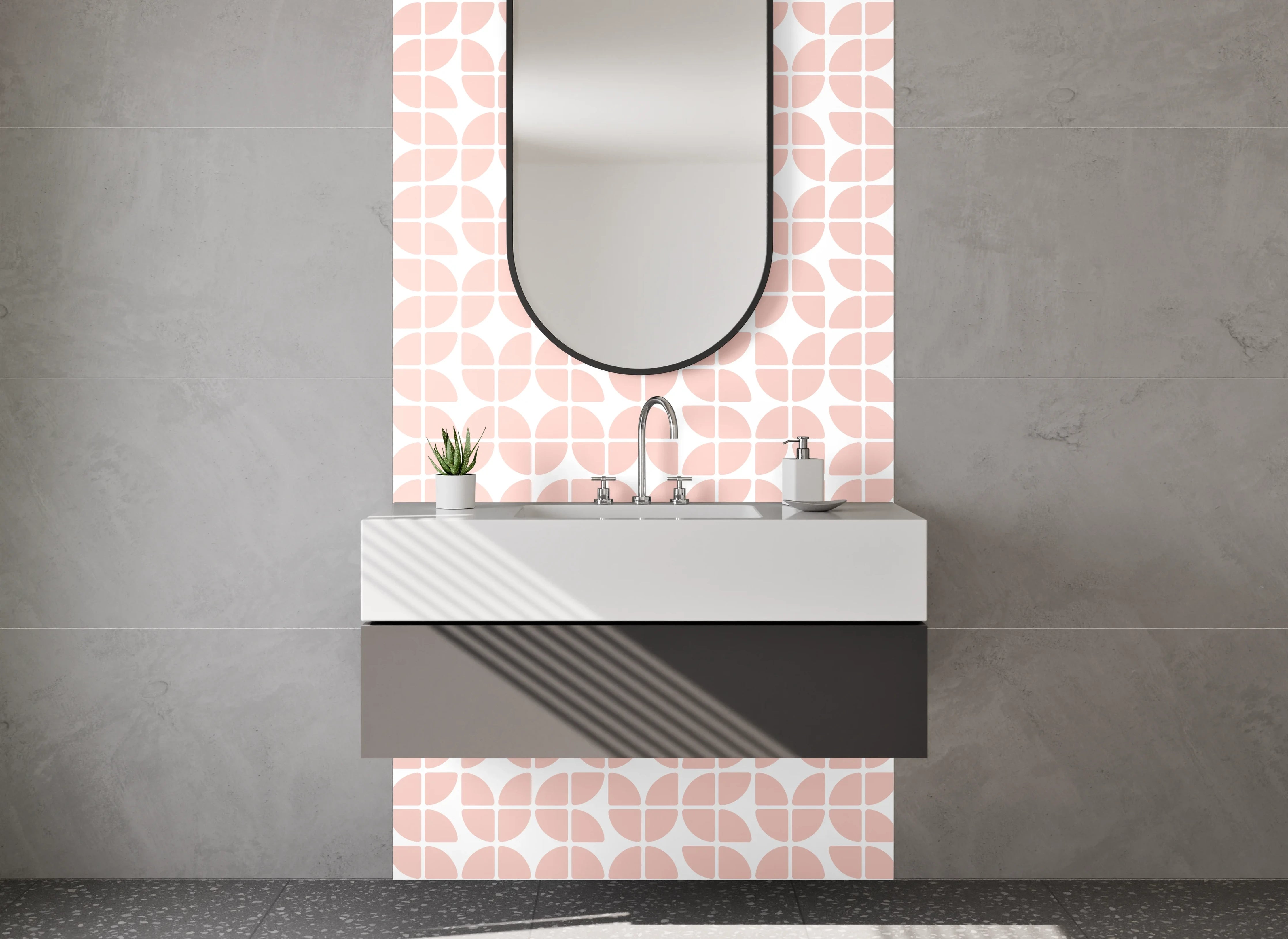 Waschbecken-Rückwand - Modernes grafisches Retro-Muster Rosa Weiß