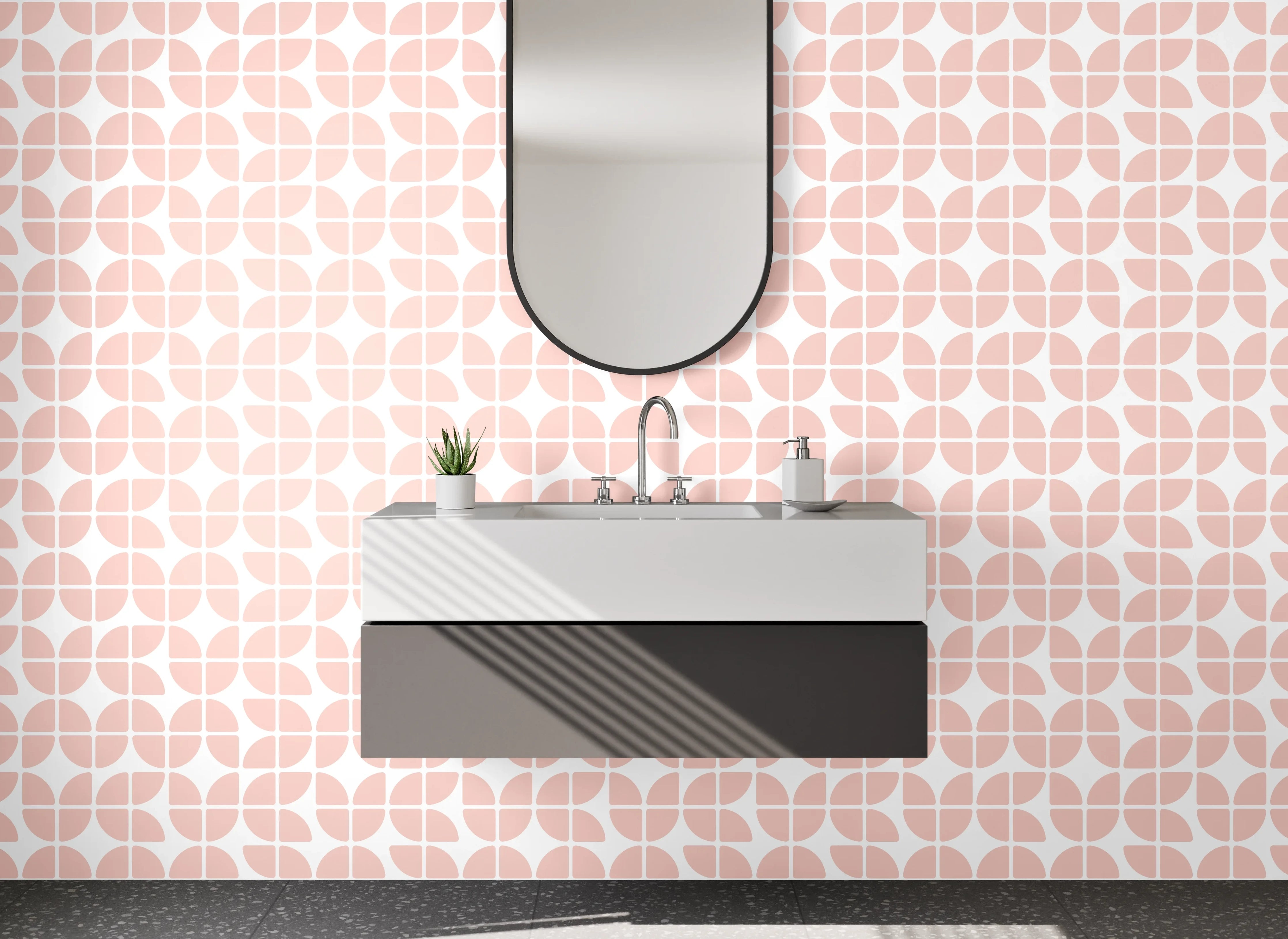 Waschbecken-Rückwand - Modernes grafisches Retro-Muster Rosa Weiß