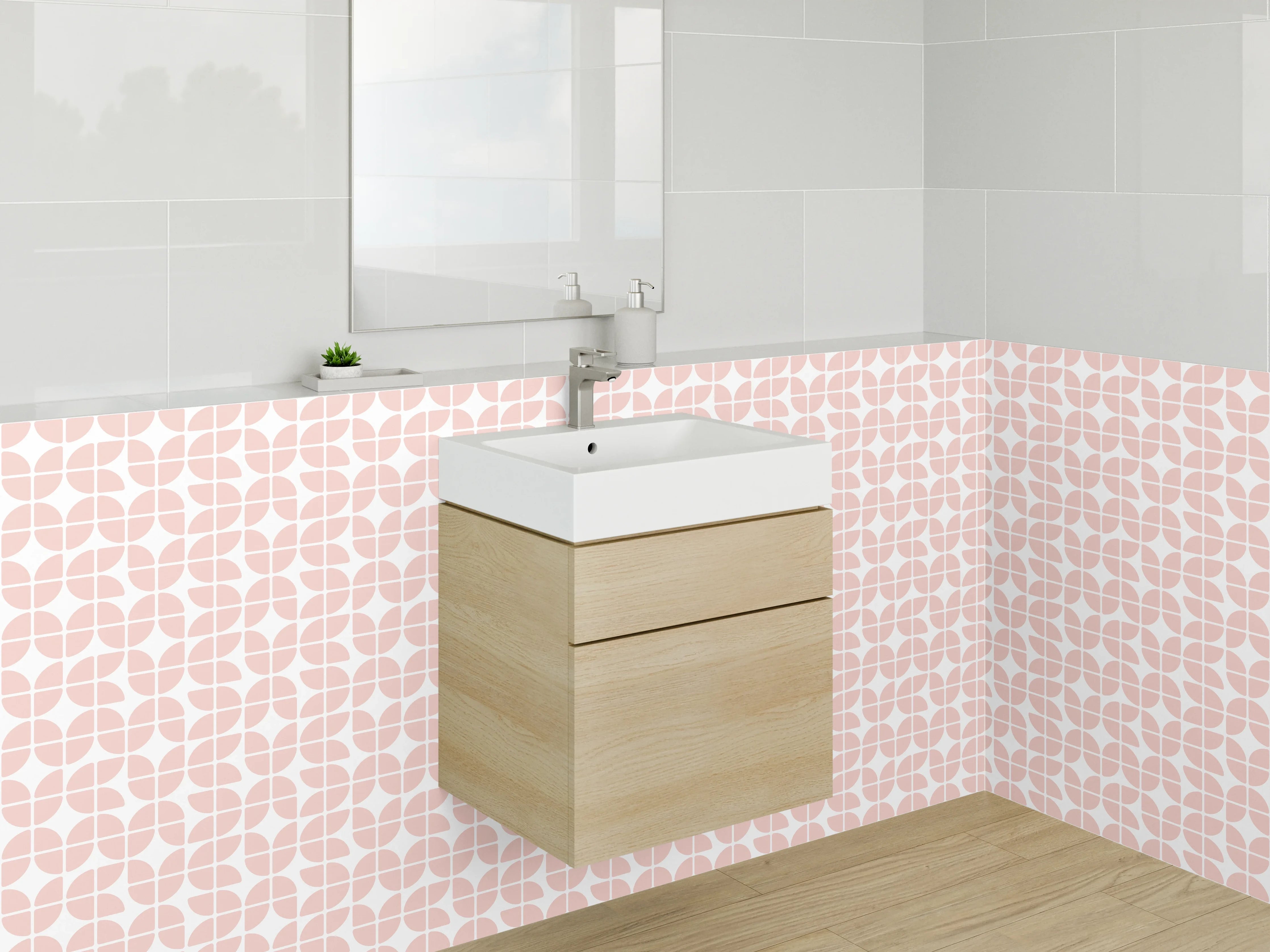 Waschbecken-Rückwand - Modernes grafisches Retro-Muster Rosa Weiß