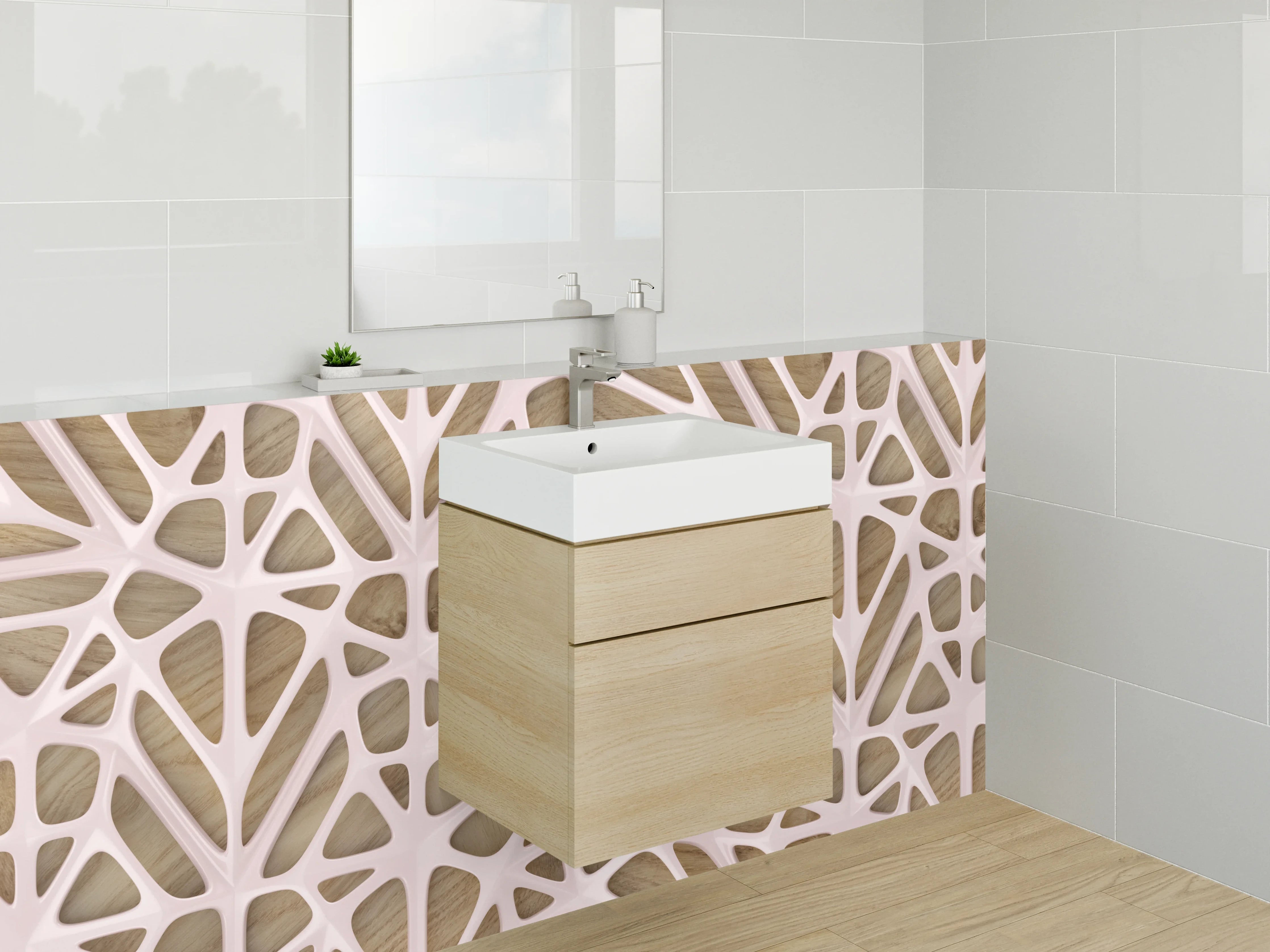 Waschbecken-Rückwand - Modernes organisches Muster Holzoptik Rosa