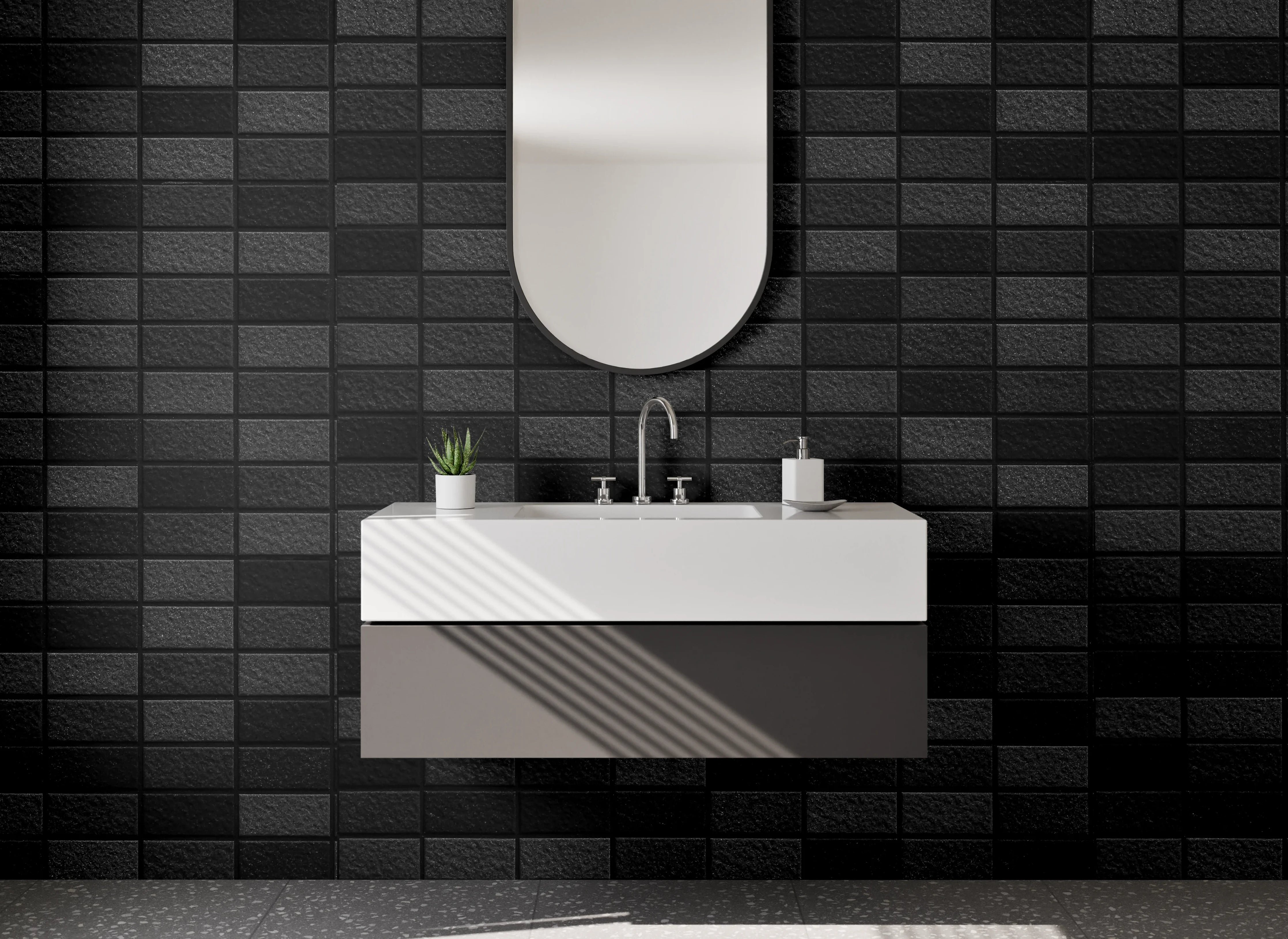 Waschbecken-Rückwand - Modernes schwarzes Mosaik-Fliesenmuster