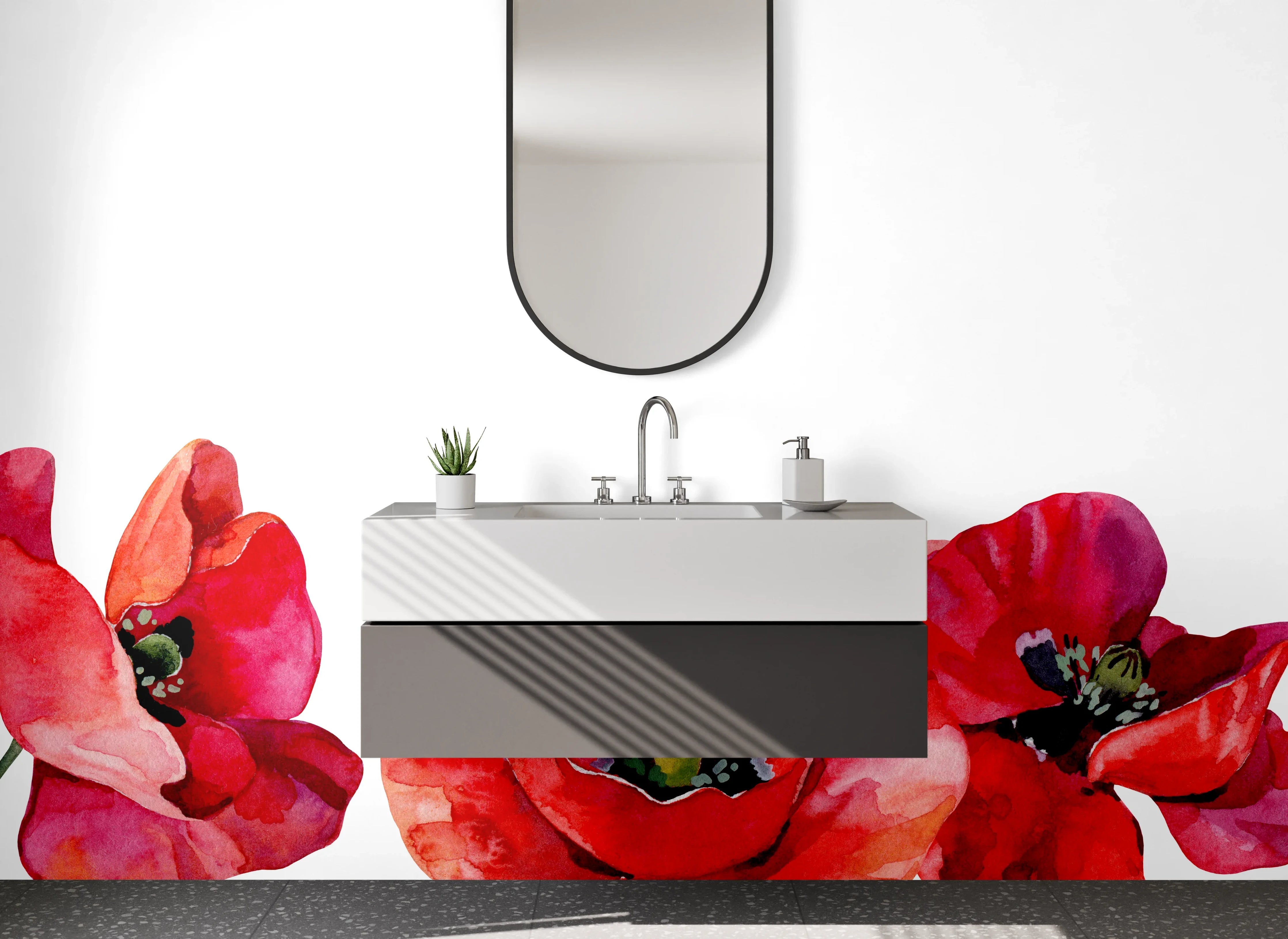 Waschbecken-Rückwand - Mohnblumen Aquarell Blumen Modern
