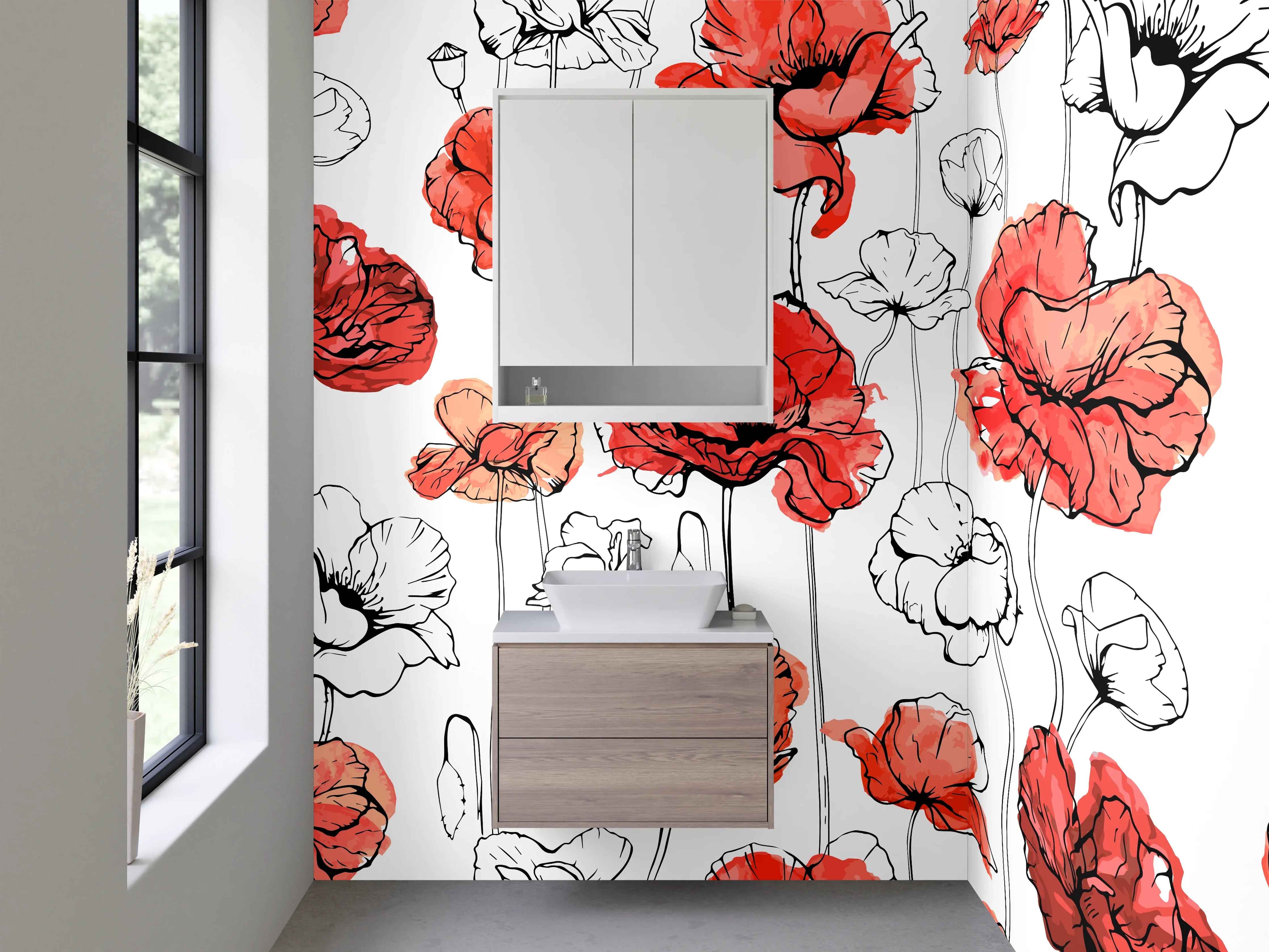 Waschbecken-Rückwand - Mohnblumen Aquarell-Illustration Modern