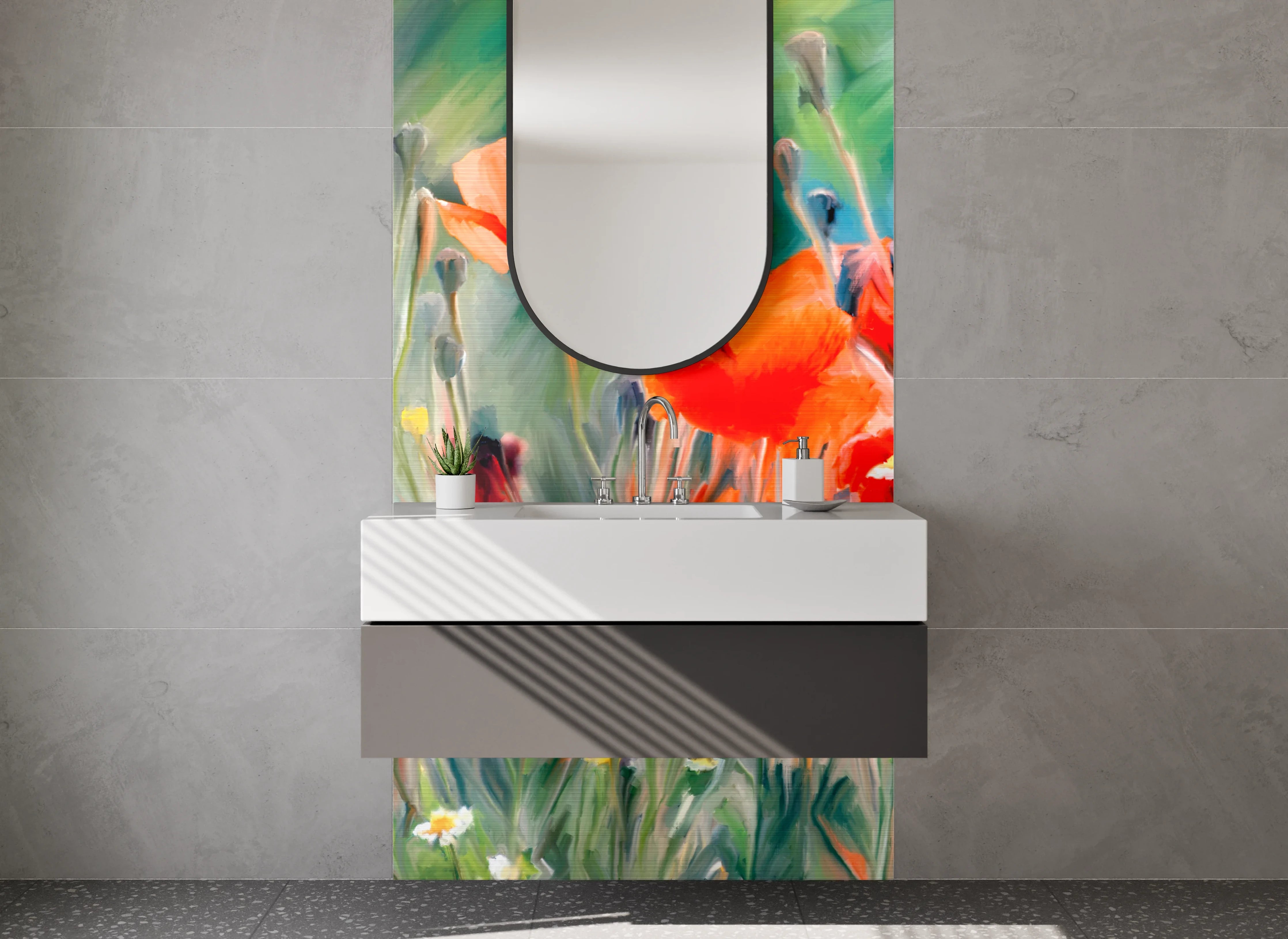 Waschbecken-Rückwand - Mohnblumen Aquarell – Blumenkunst für Dein Zuhause