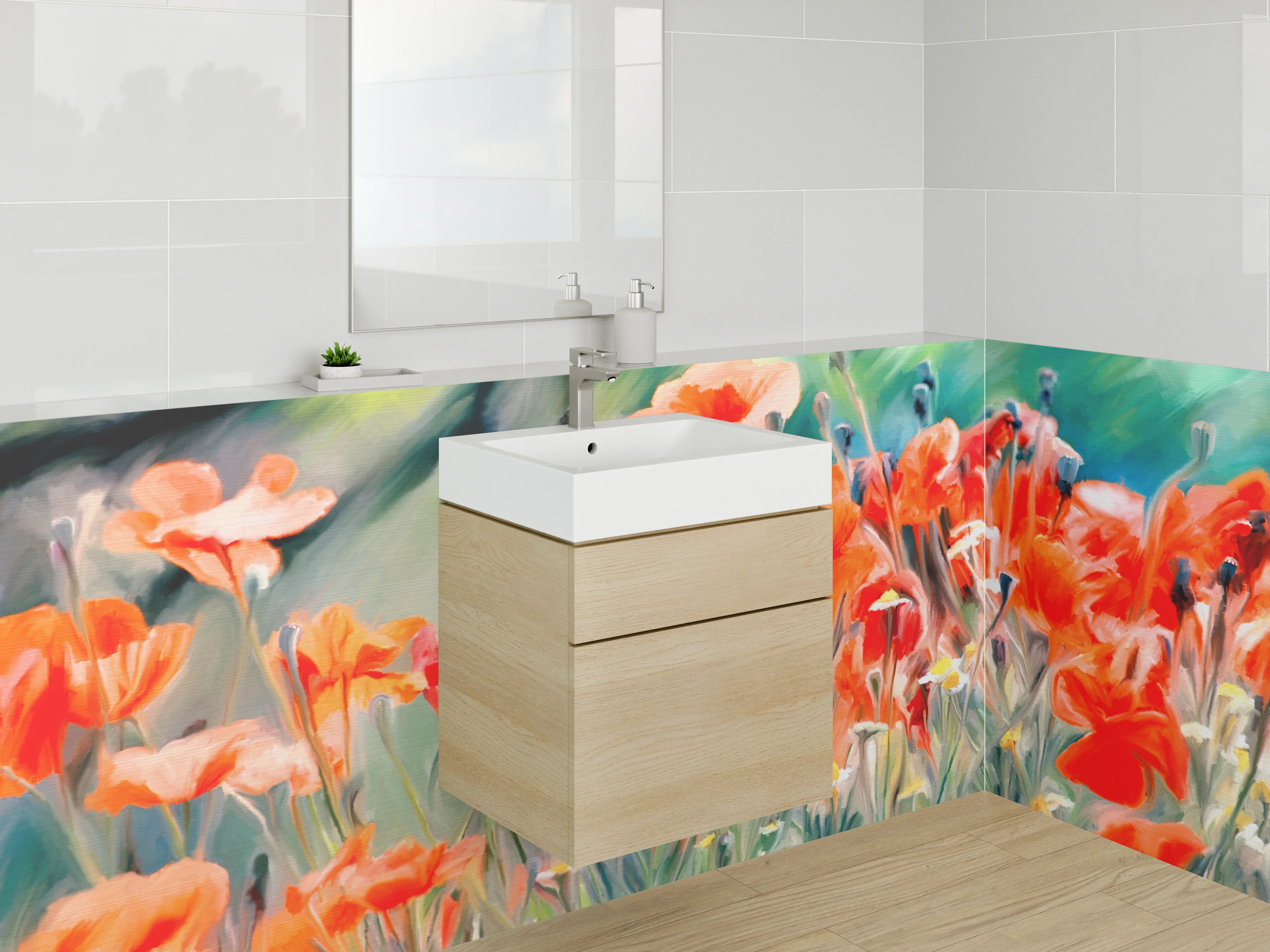 Waschbecken-Rückwand - Mohnblumen Aquarell – Blumenkunst für Dein Zuhause