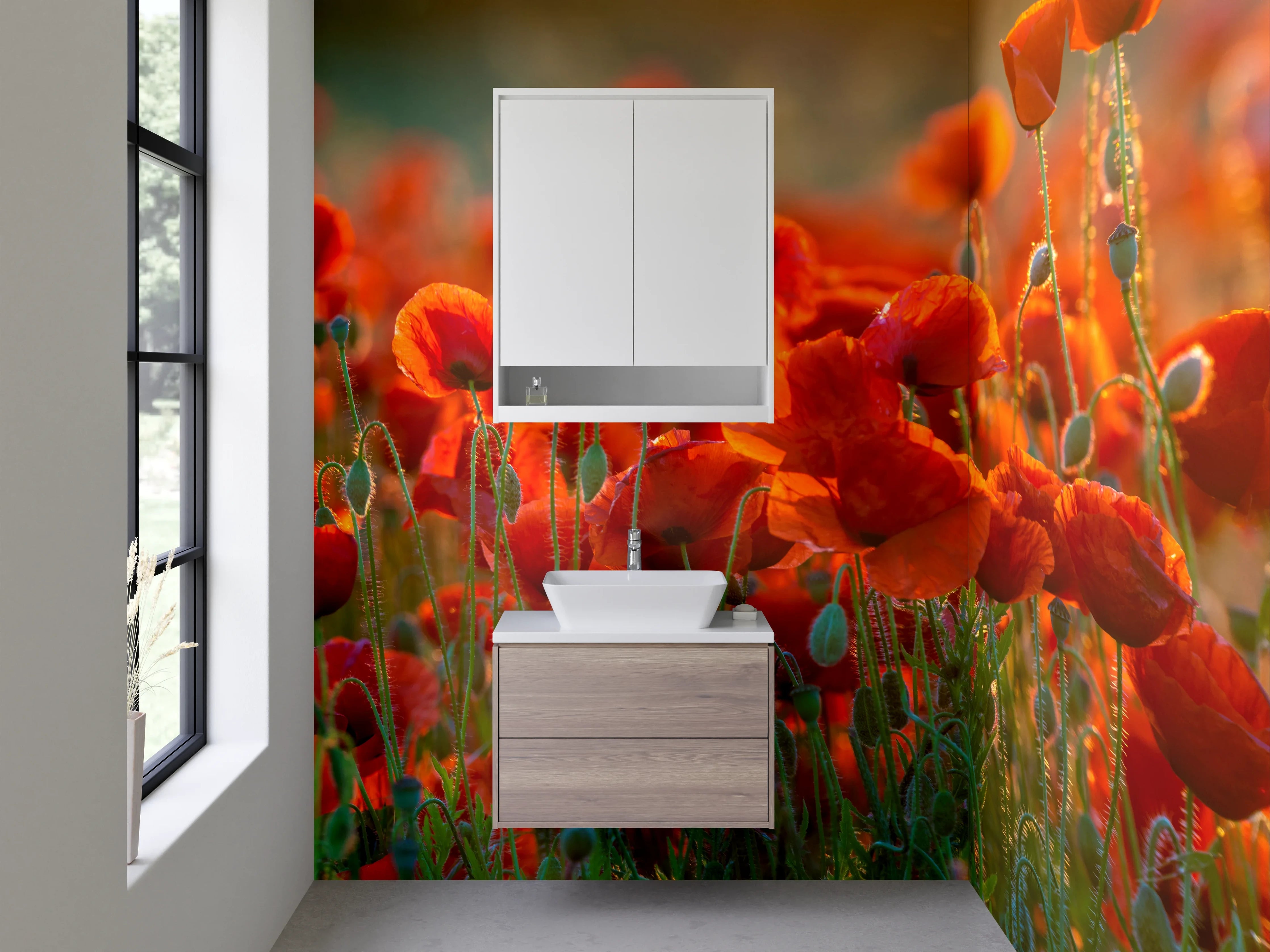 Waschbecken-Rückwand - Mohnblumen Feld Sonnenuntergang