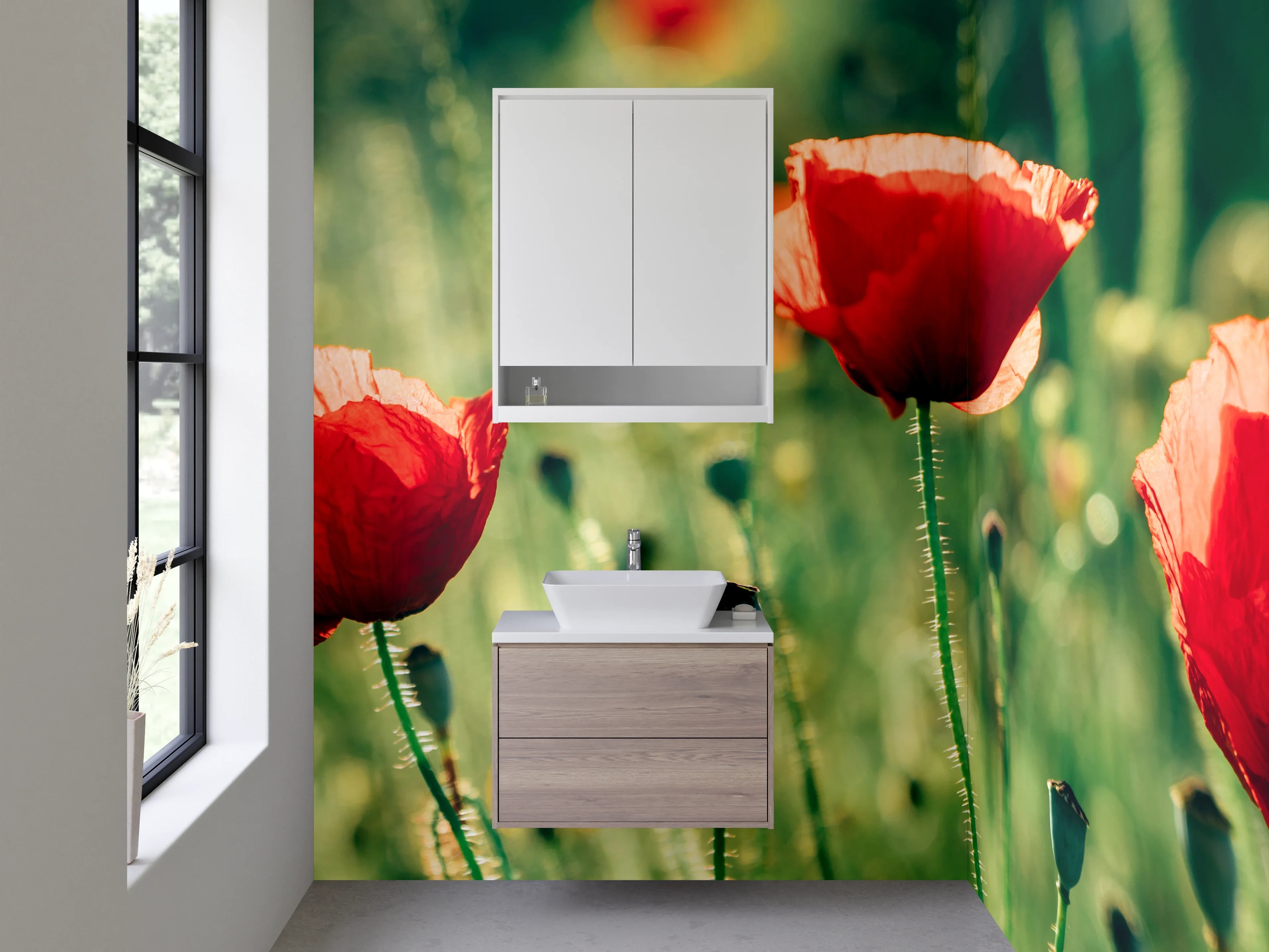 Waschbecken-Rückwand - Mohnblumen im Sommerlicht