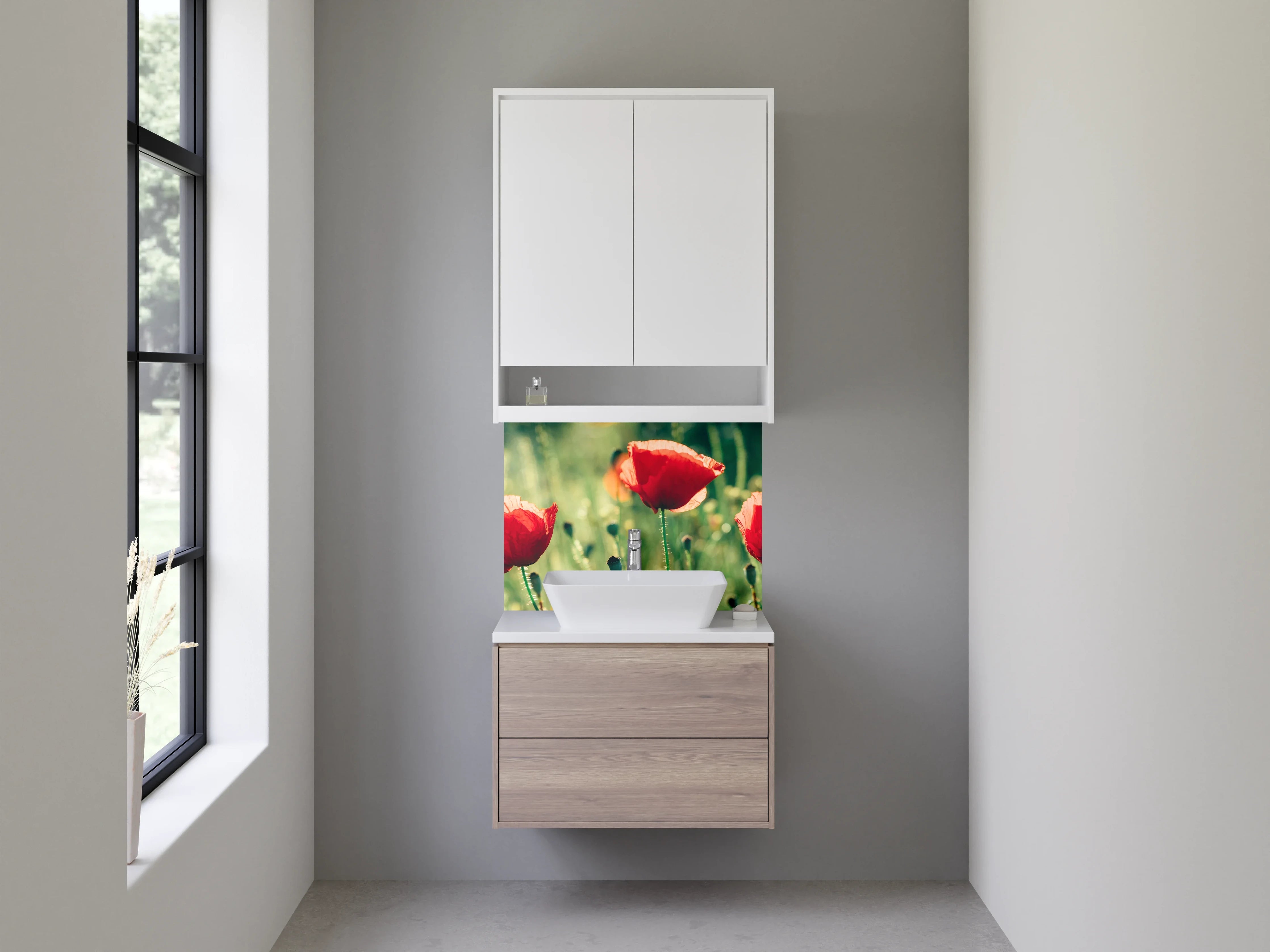 Waschbecken-Rückwand - Mohnblumen im Sommerlicht