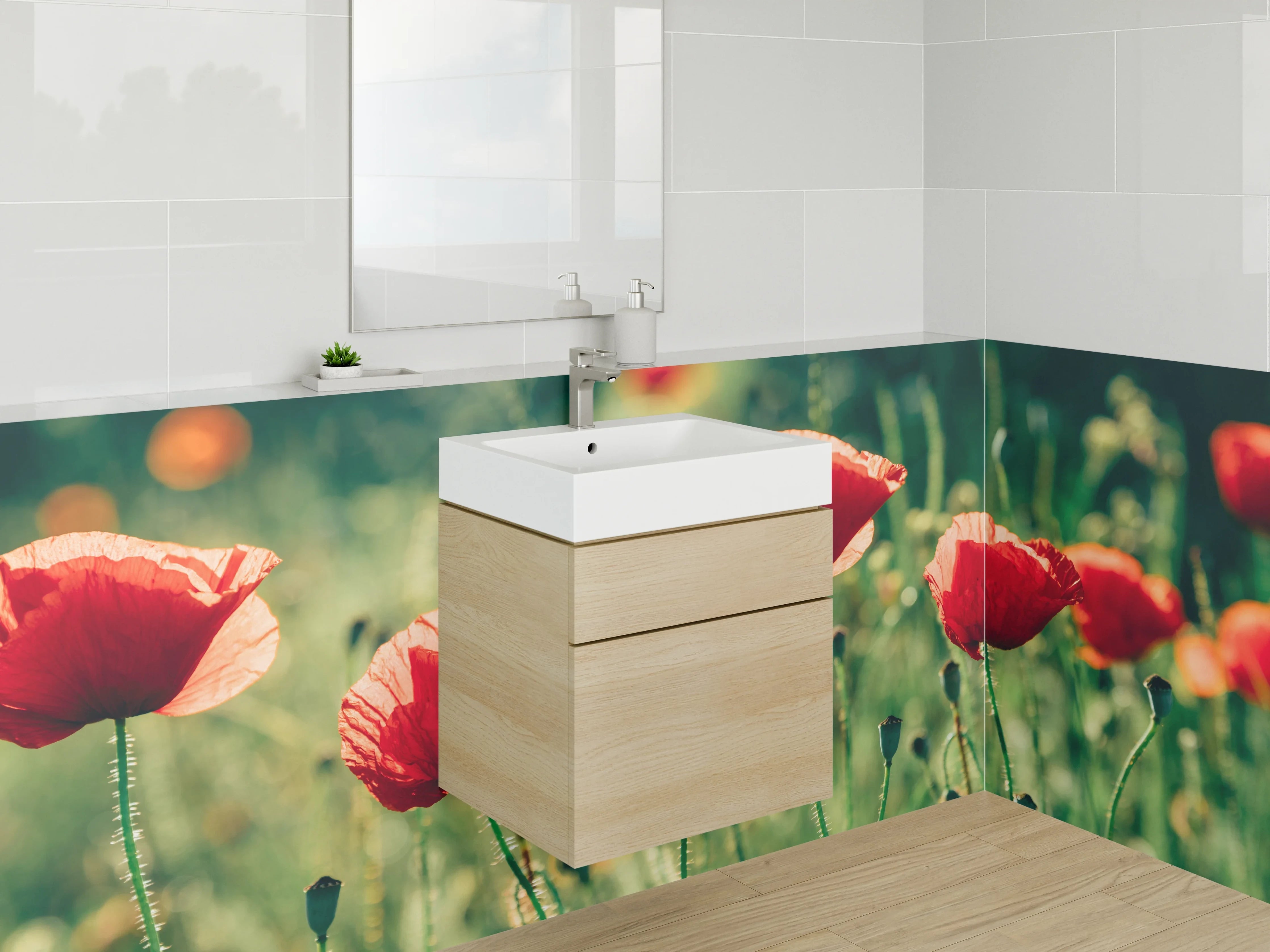 Waschbecken-Rückwand - Mohnblumen im Sommerlicht