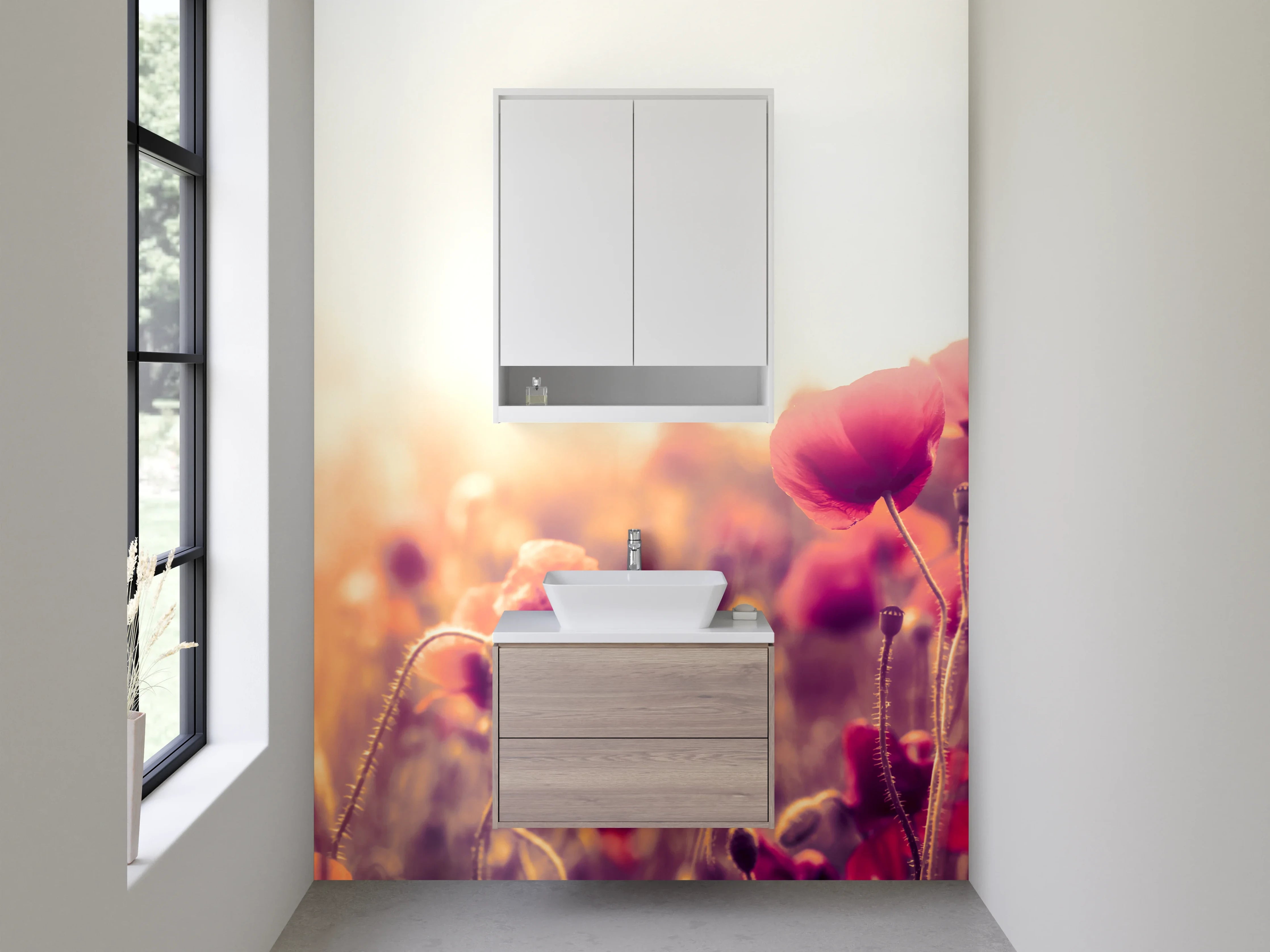 Waschbecken-Rückwand - Mohnblumenfeld im Sonnenlicht Fotomotiv
