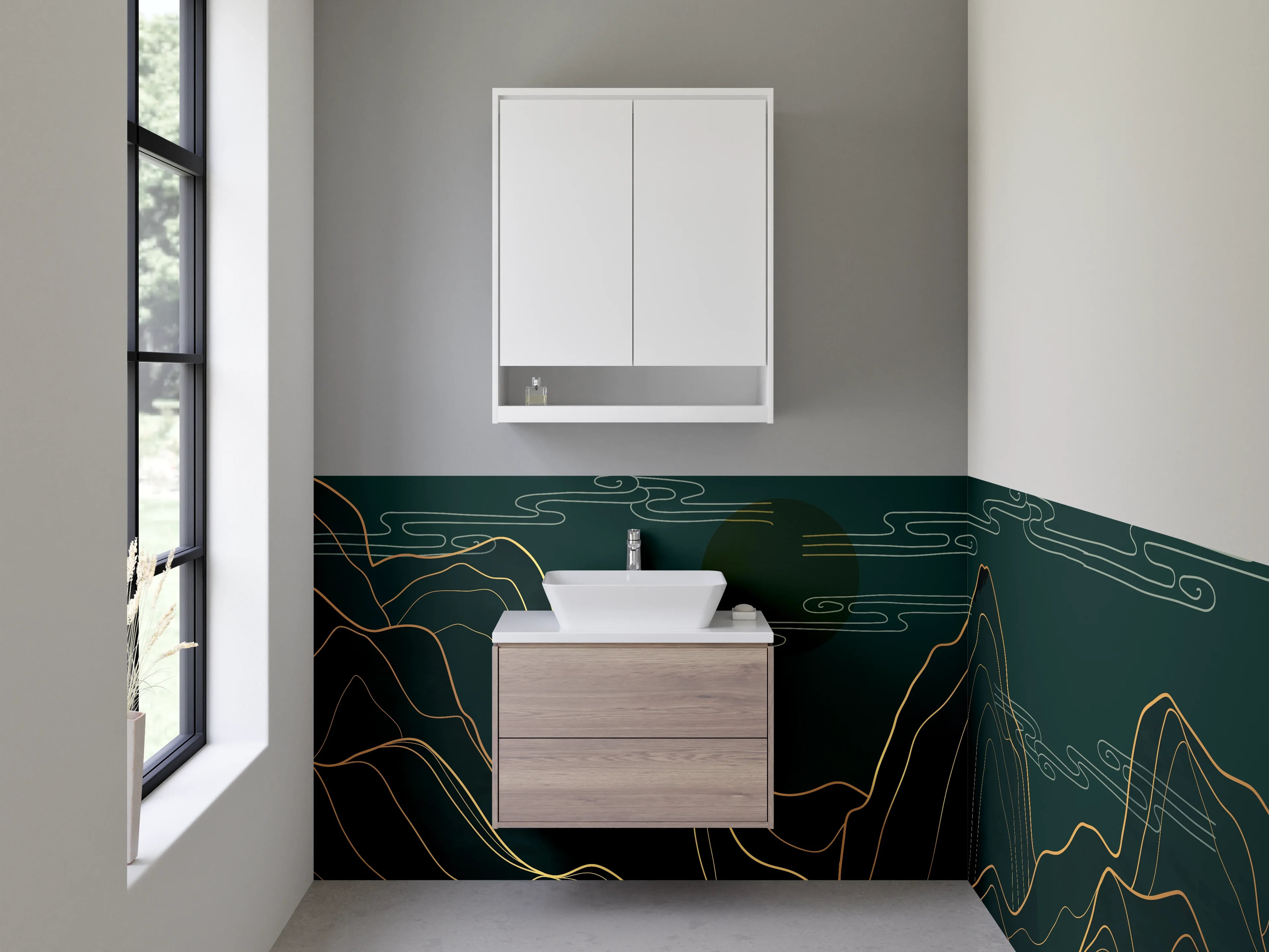 Waschbecken-Rückwand - Mondschein über Berggipfeln