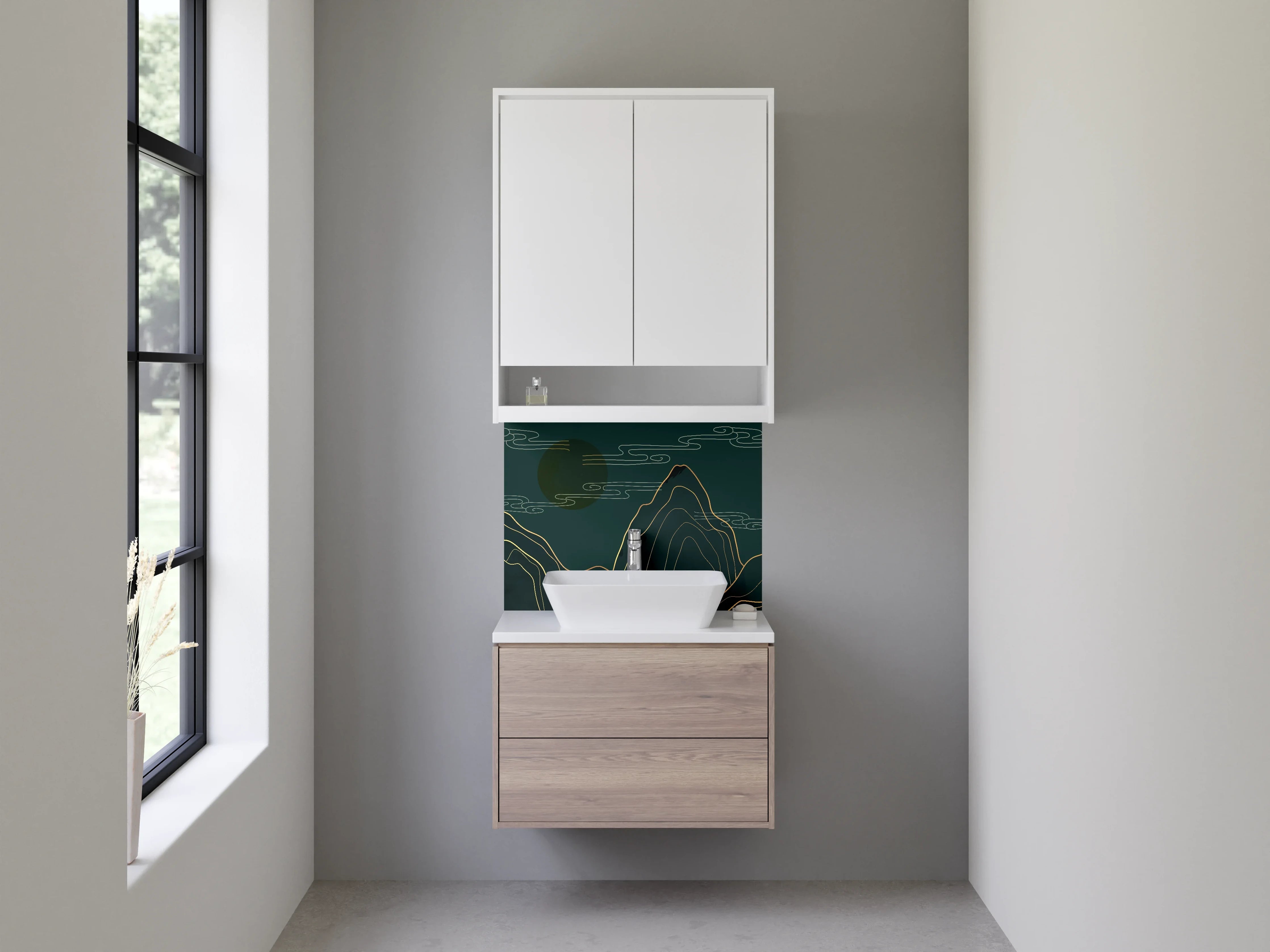 Waschbecken-Rückwand - Mondschein über Berggipfeln