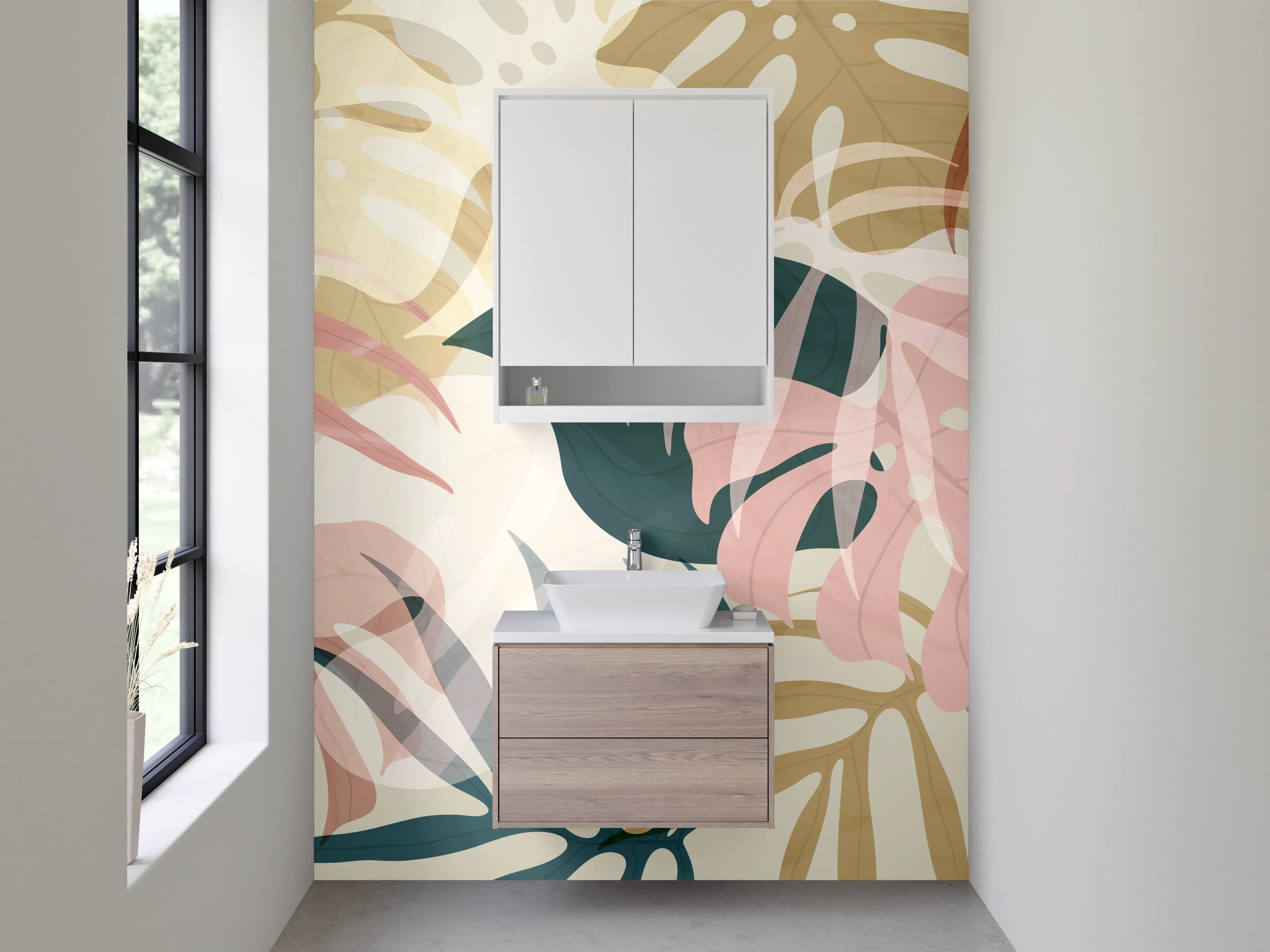 Waschbecken-Rückwand - Monstera Blätter Aquarell Design