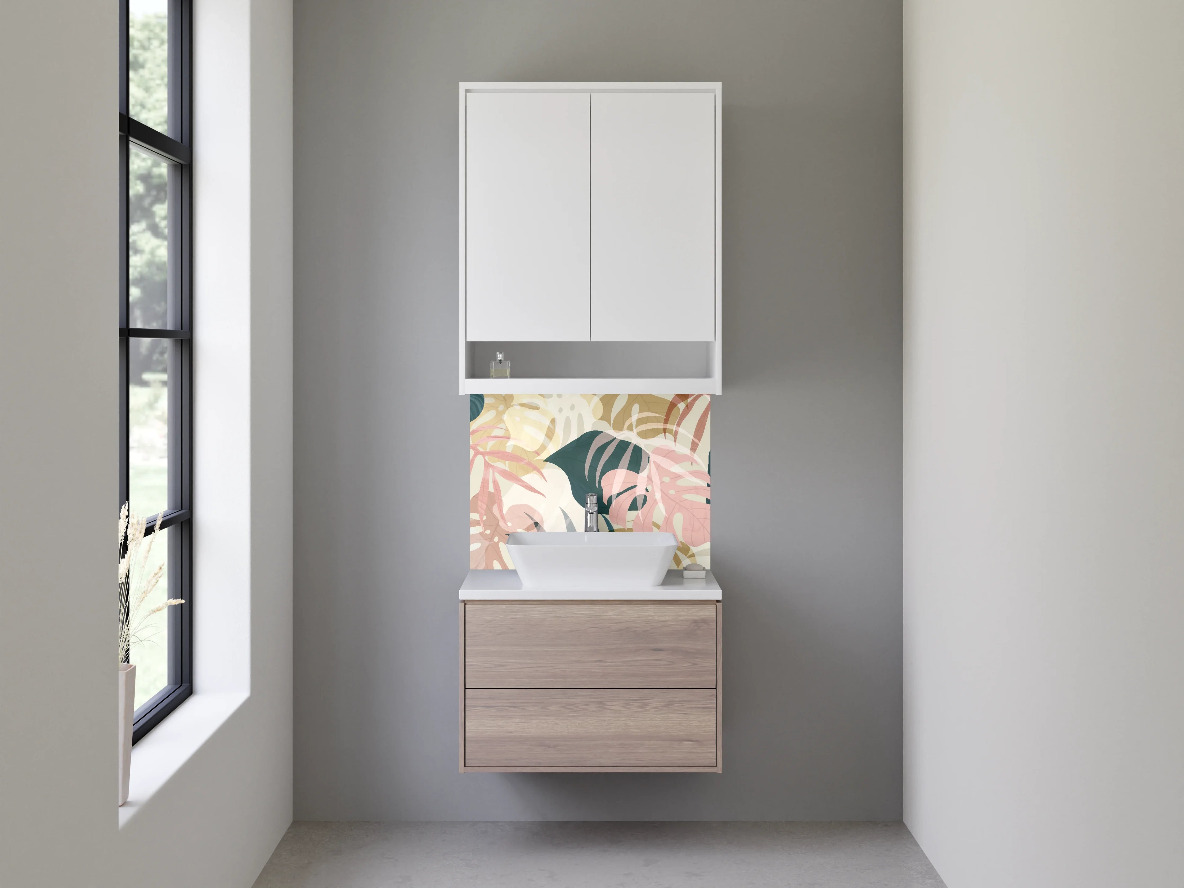 Waschbecken-Rückwand - Monstera Blätter Aquarell Design