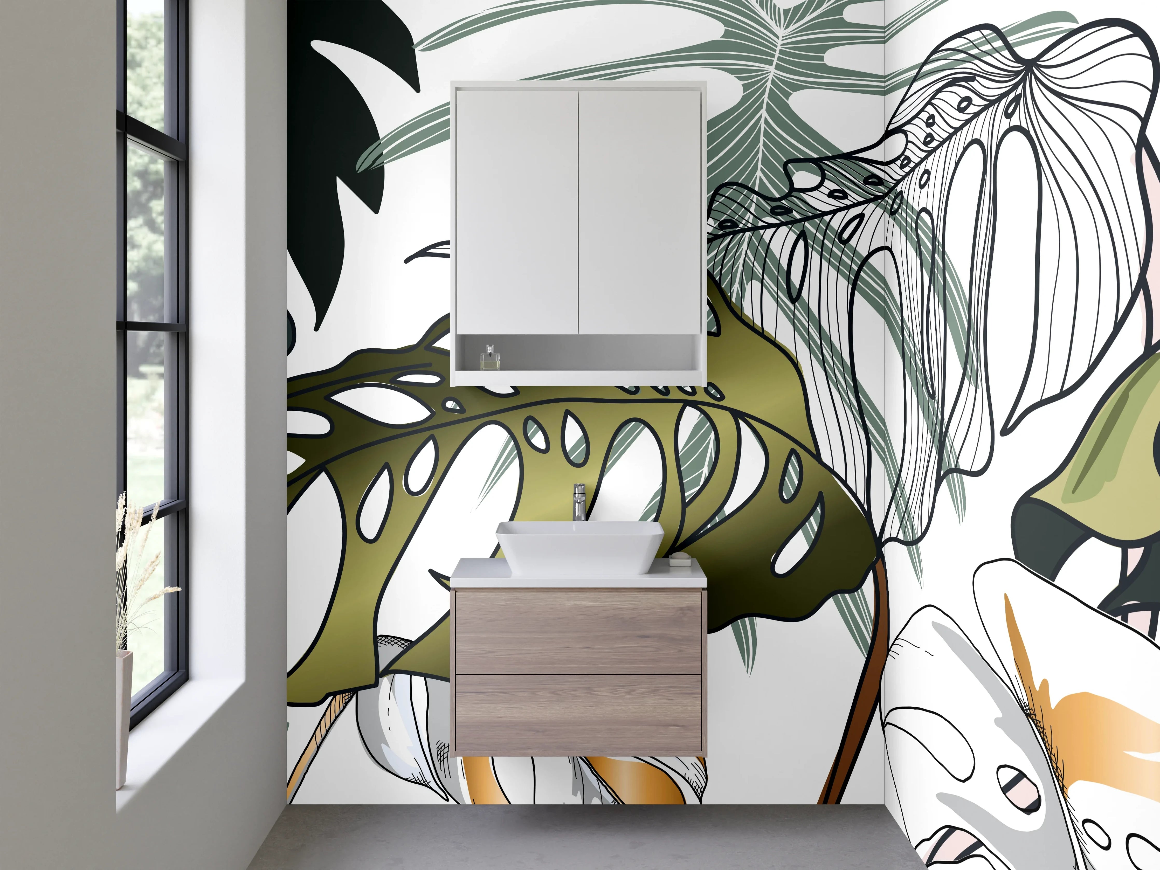 Waschbecken-Rückwand - Monstera Blätter Illustration Dschungel