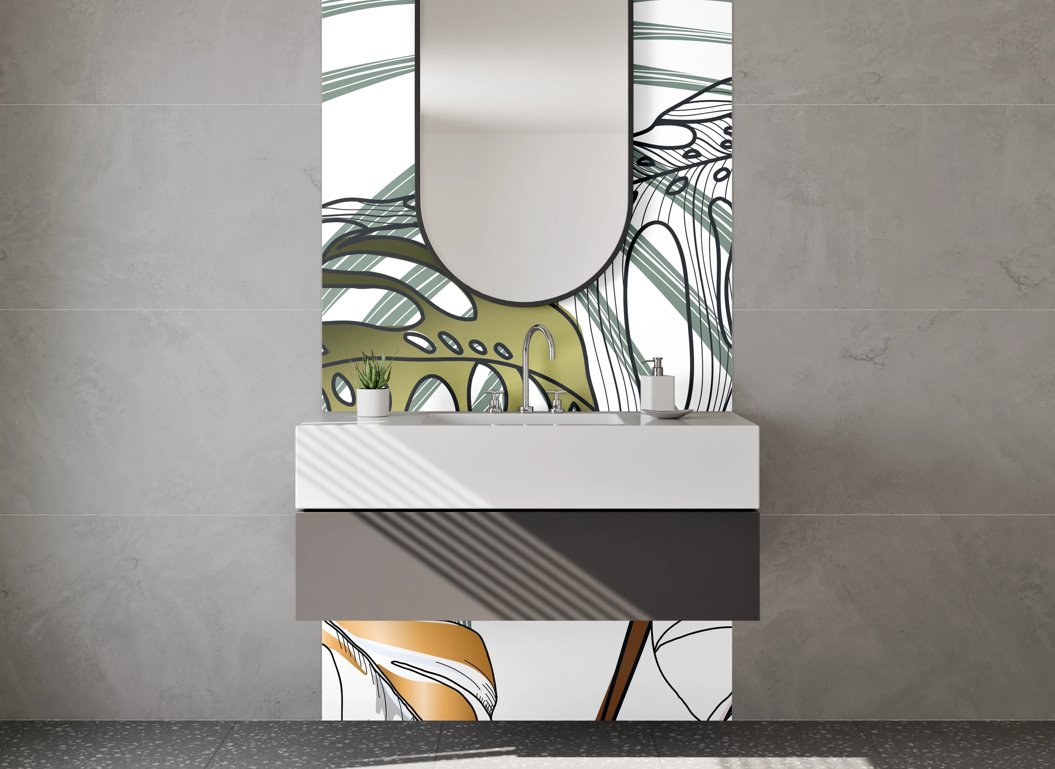 Waschbecken-Rückwand - Monstera Blätter Illustration Dschungel