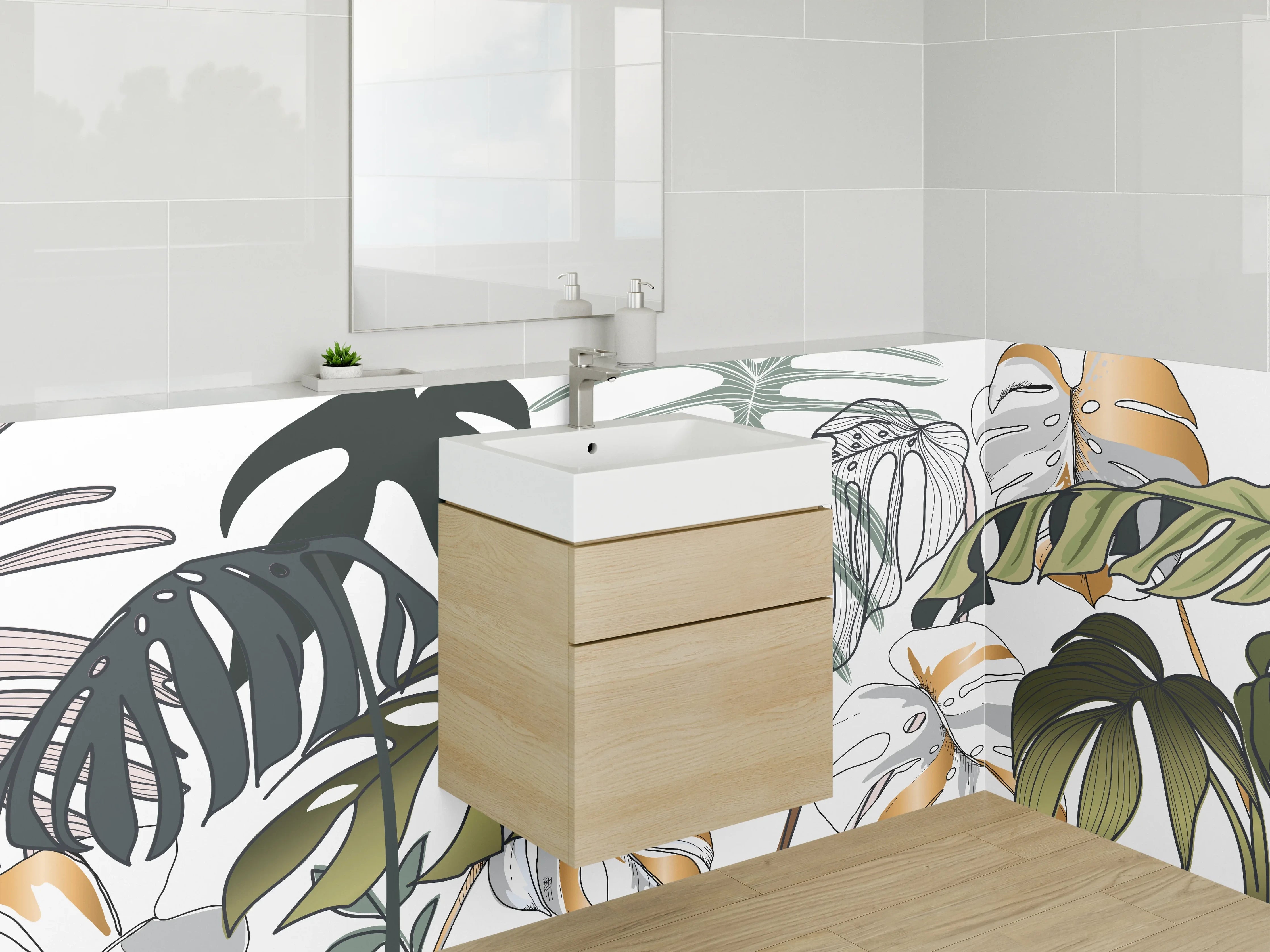 Waschbecken-Rückwand - Monstera Blätter Illustration Dschungel