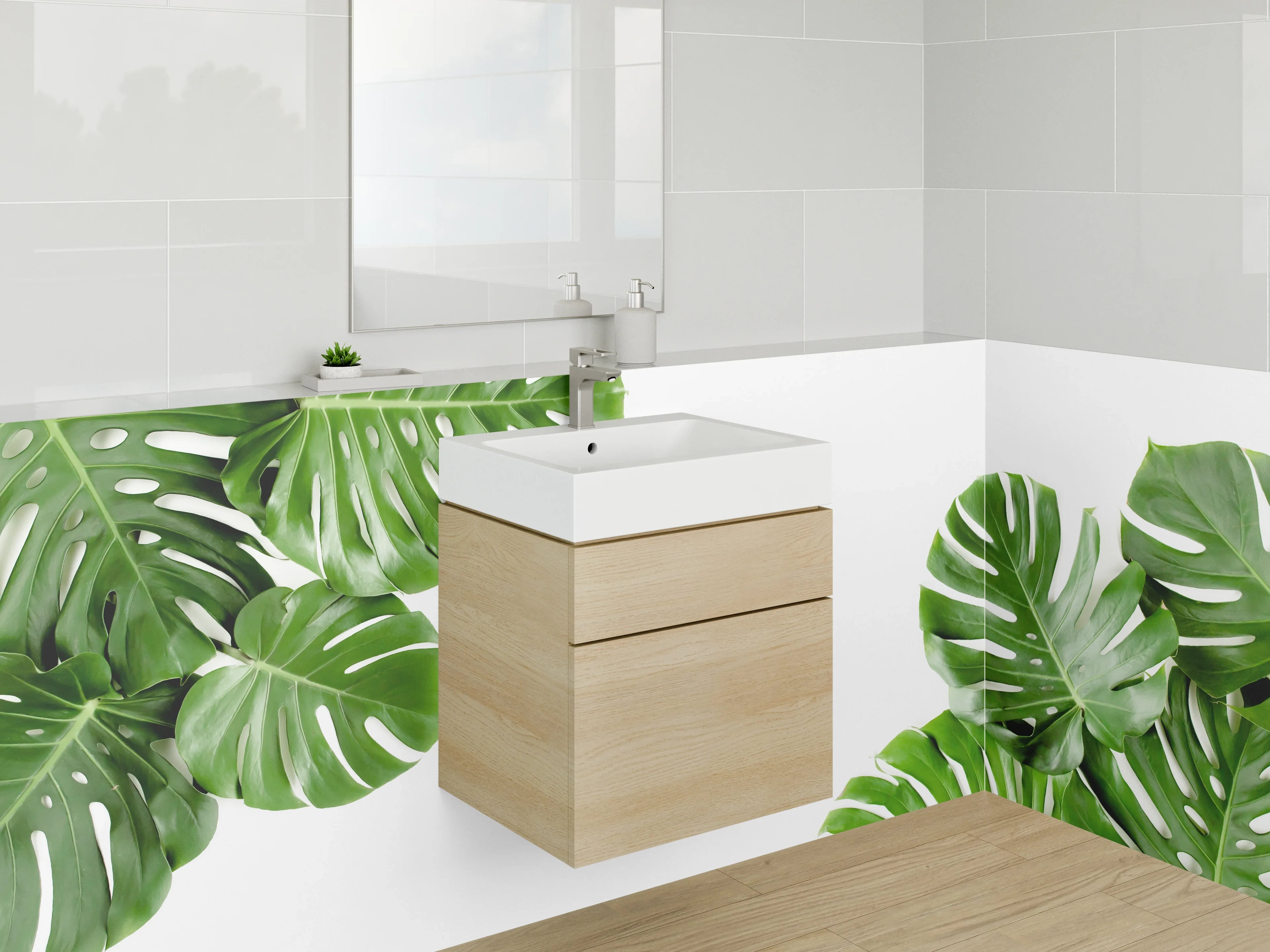 Waschbecken-Rückwand - Monstera Blätter Tropisch Grün