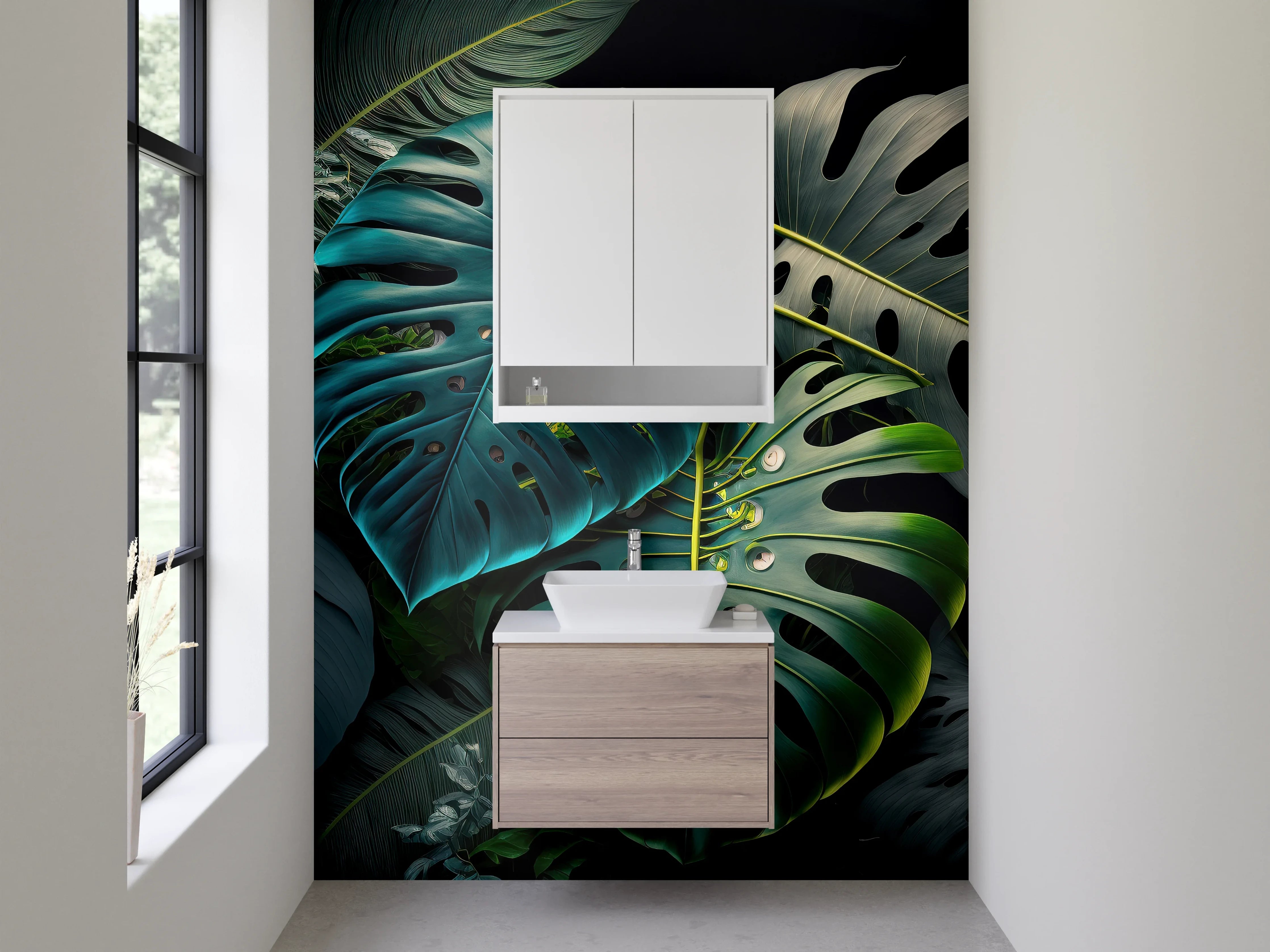 Waschbecken-Rückwand - Monstera Dschungel Blätter Kunst