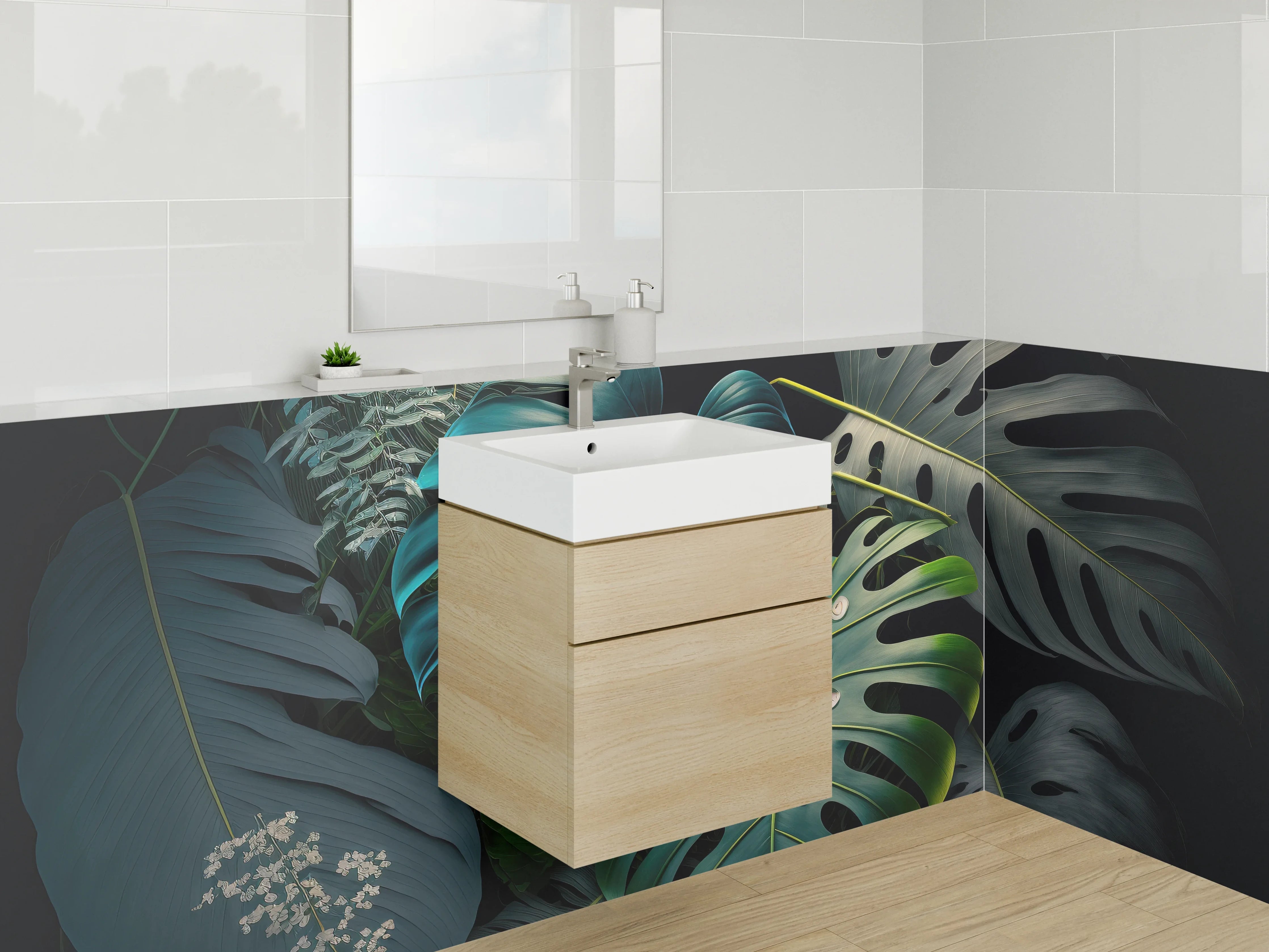 Waschbecken-Rückwand - Monstera Dschungel Blätter Kunst