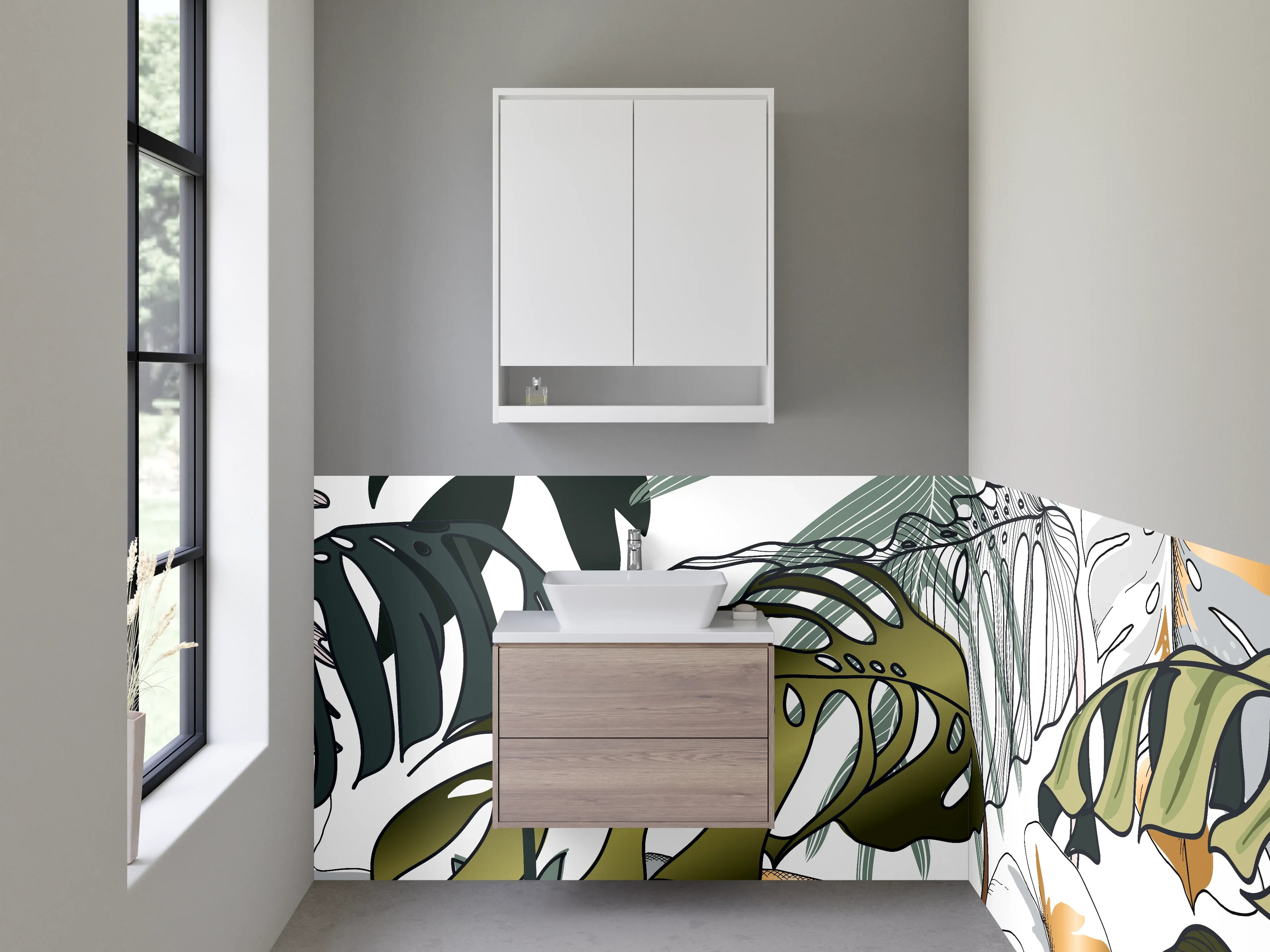 Waschbecken-Rückwand - Monstera Lineart Tropisch Illustration