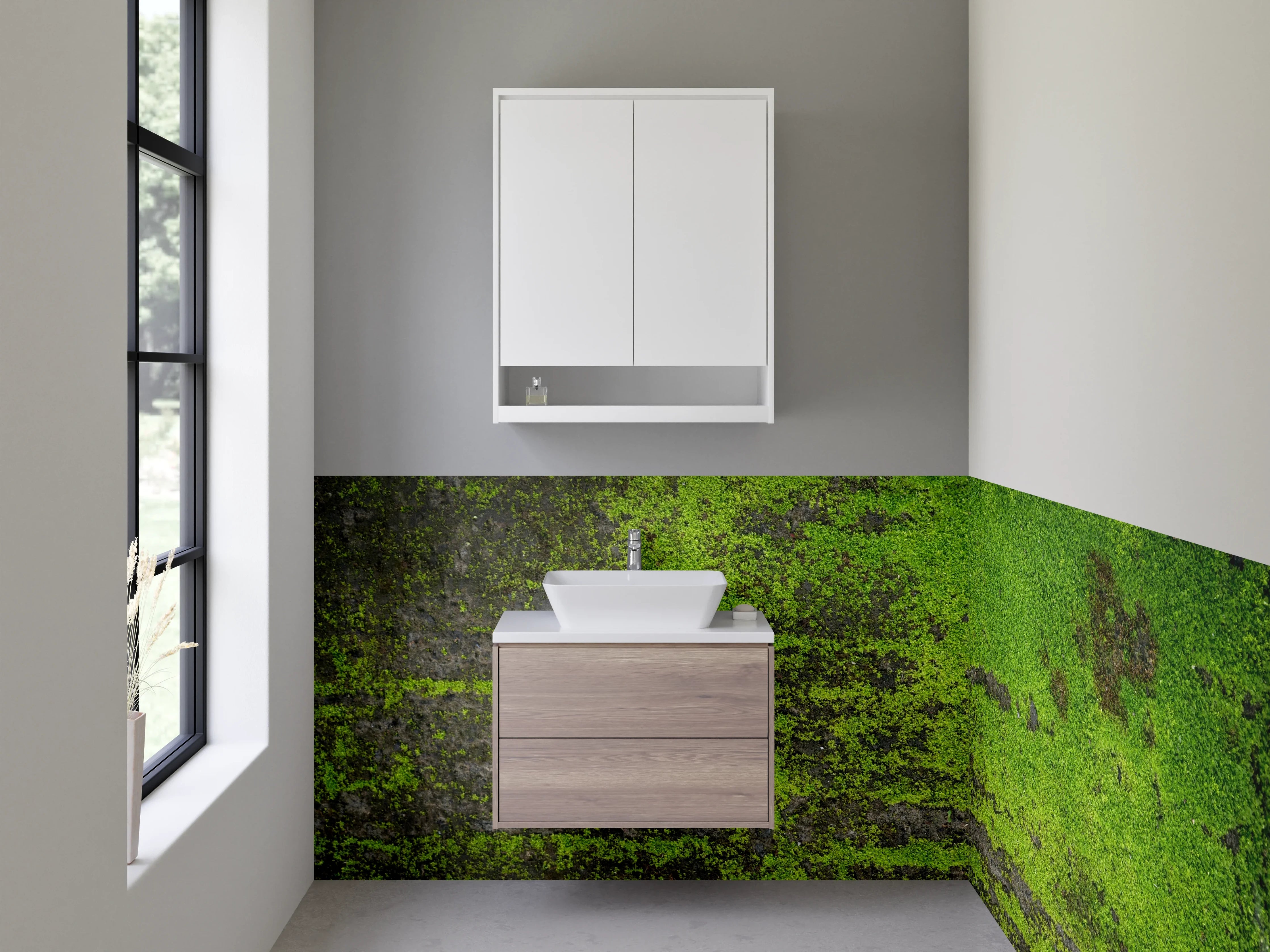 Waschbecken-Rückwand - Moosbewachsene Steinstruktur Natur-Look