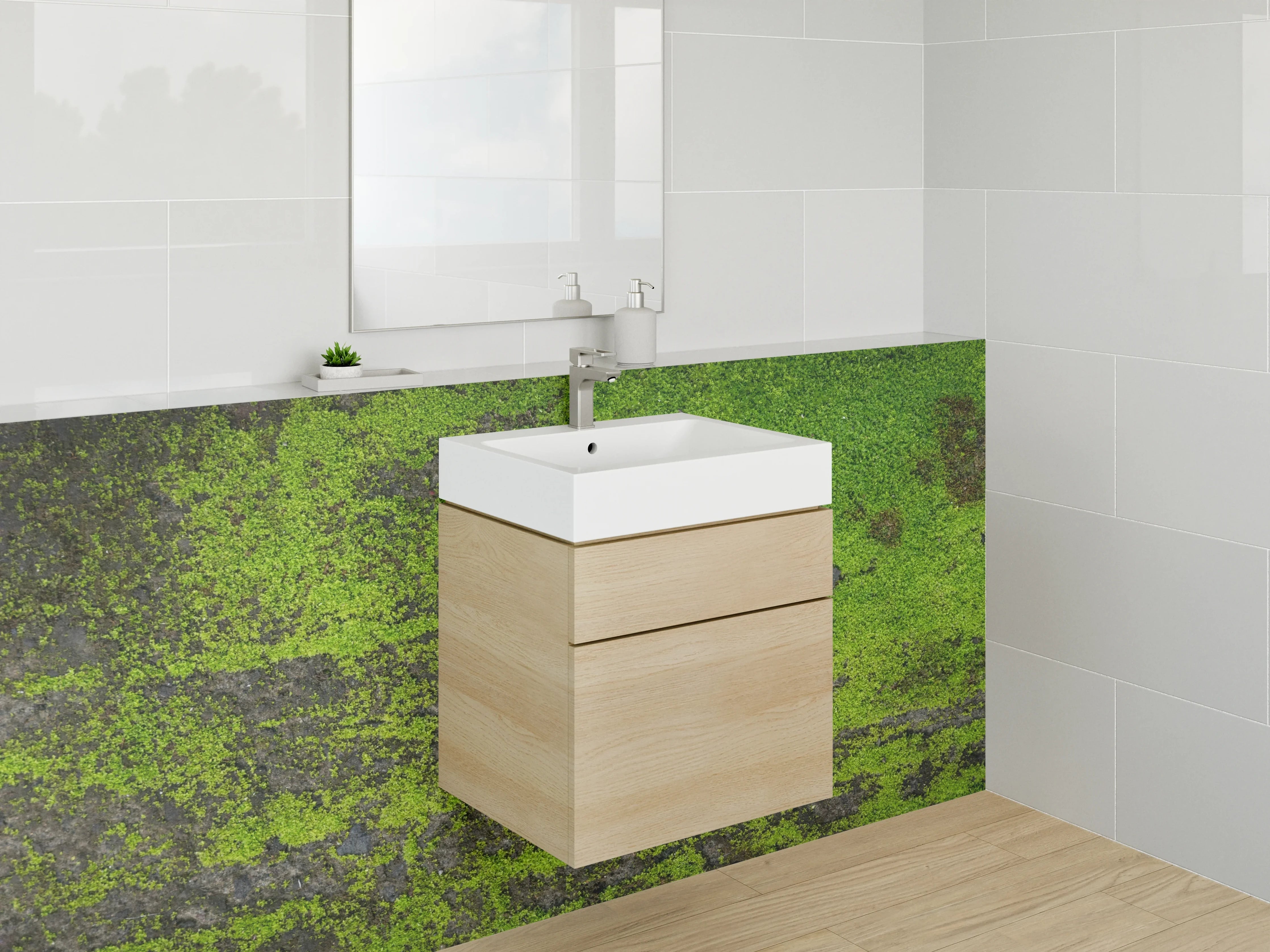 Waschbecken-Rückwand - Moosbewachsene Steinstruktur Natur-Look