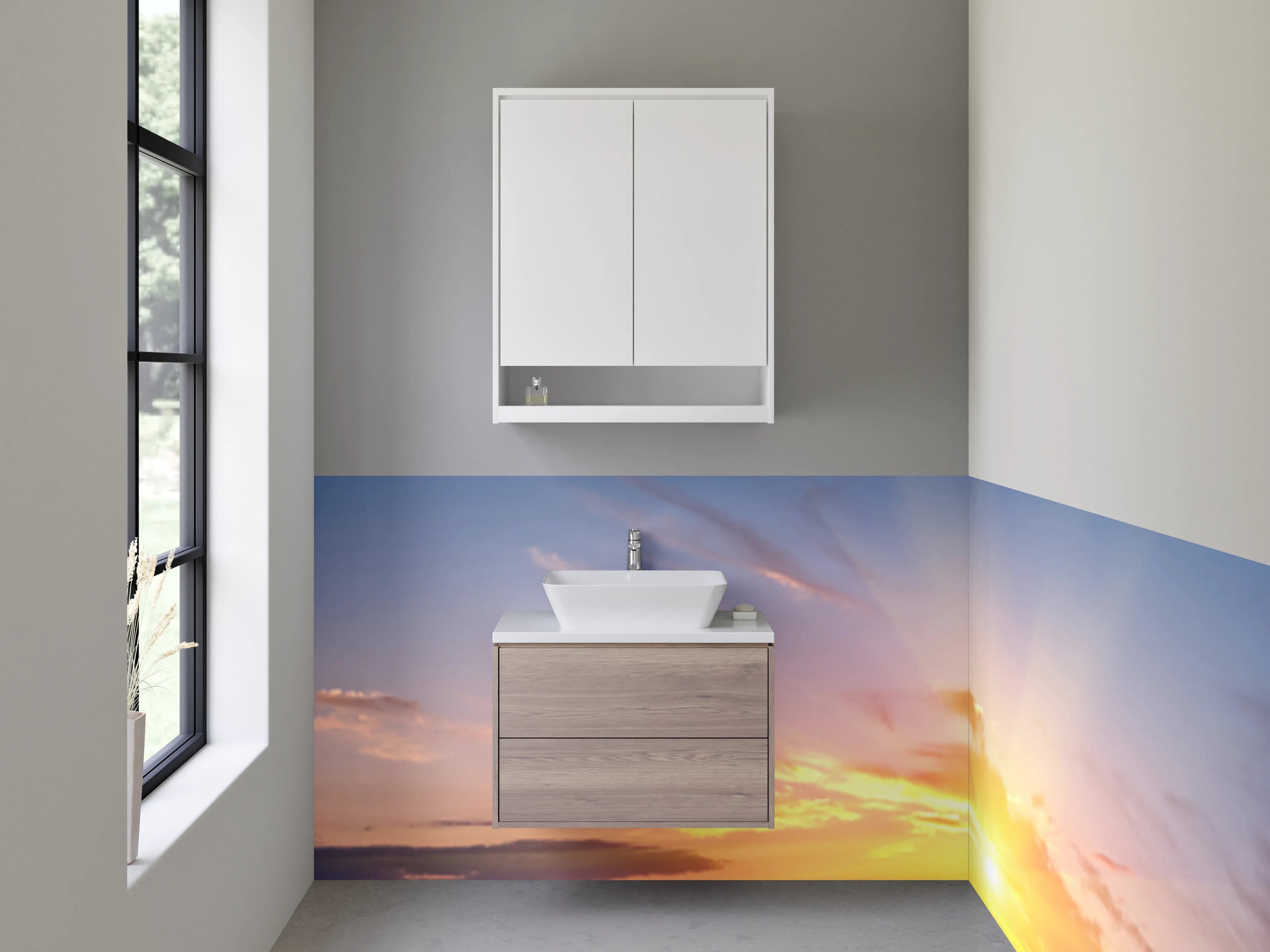 Waschbecken-Rückwand - Morgenlicht zwischen Grau und Weiß