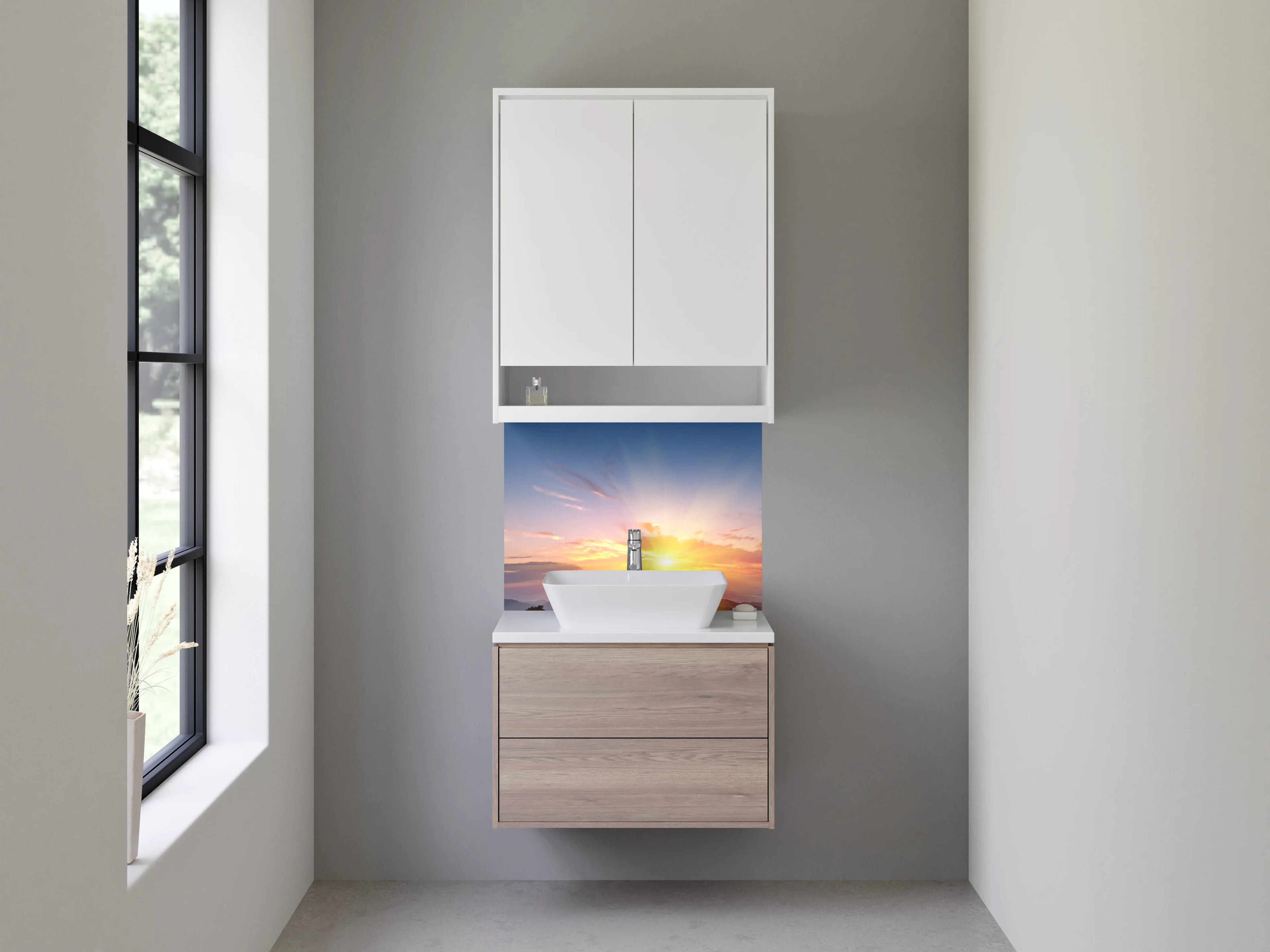 Waschbecken-Rückwand - Morgenlicht zwischen Grau und Weiß