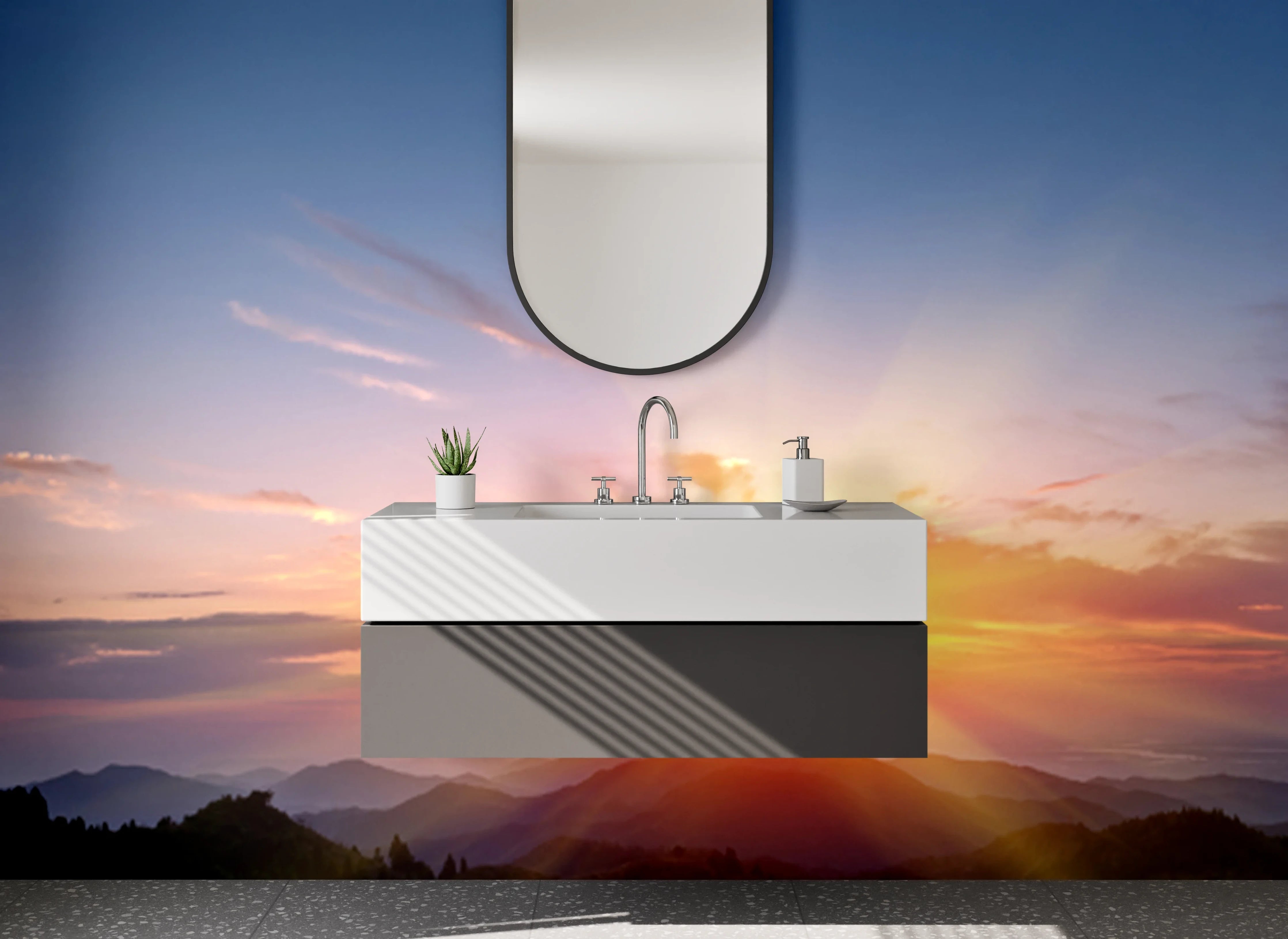 Waschbecken-Rückwand - Morgenlicht zwischen Grau und Weiß