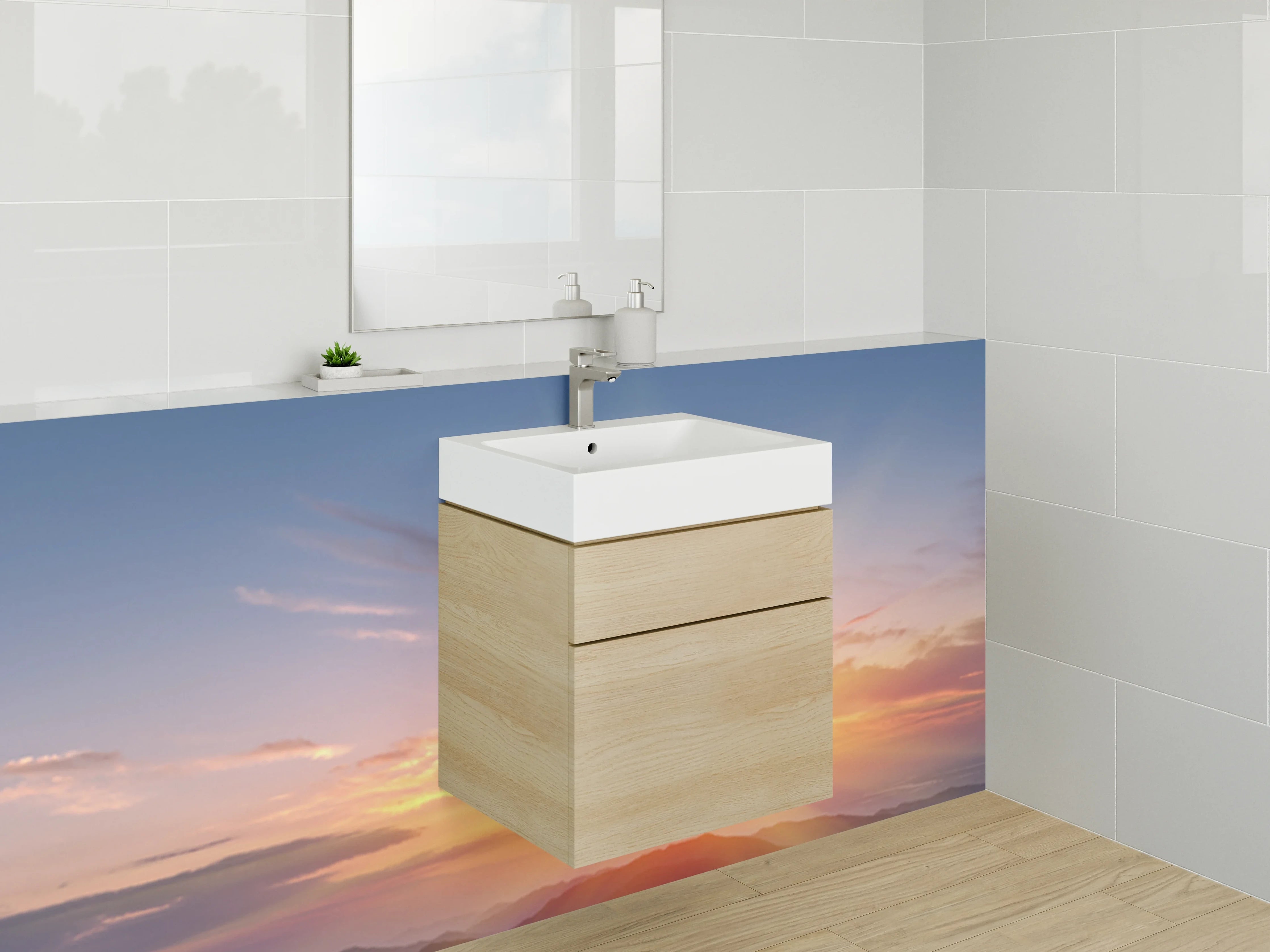 Waschbecken-Rückwand - Morgenlicht zwischen Grau und Weiß