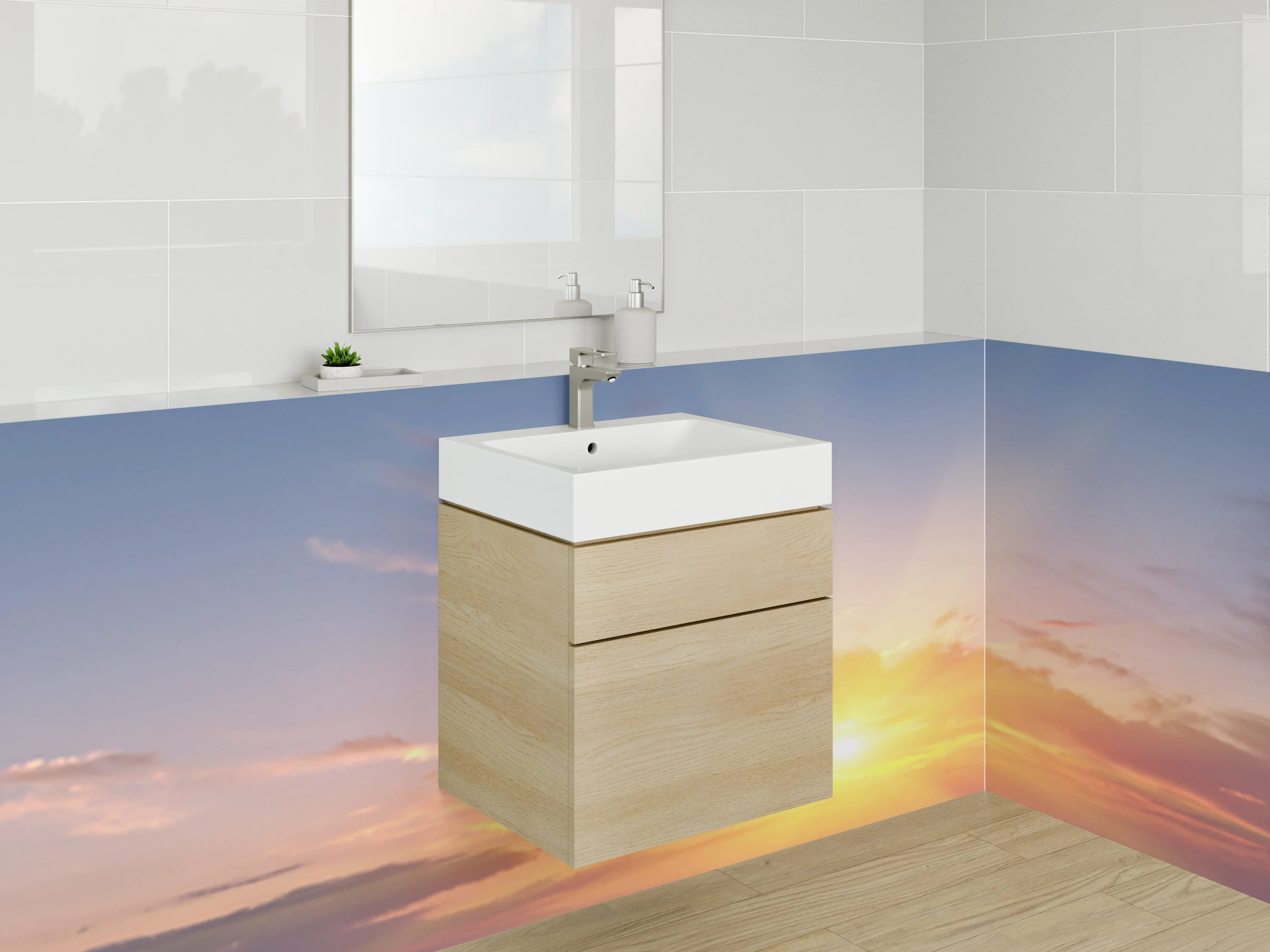 Waschbecken-Rückwand - Morgenlicht zwischen Grau und Weiß