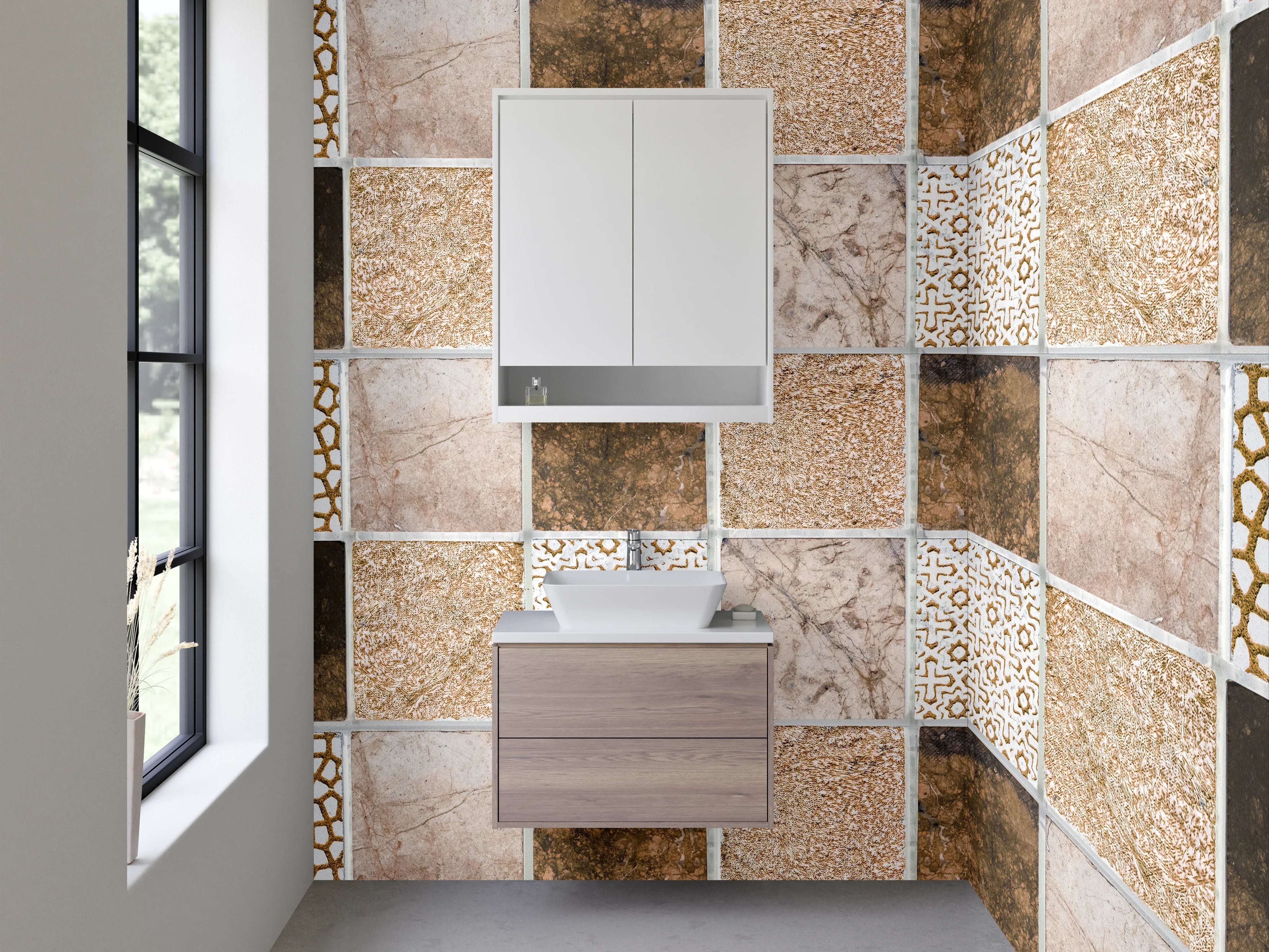 Waschbecken-Rückwand - Mosaik-Fliesen Braun Beige Muster