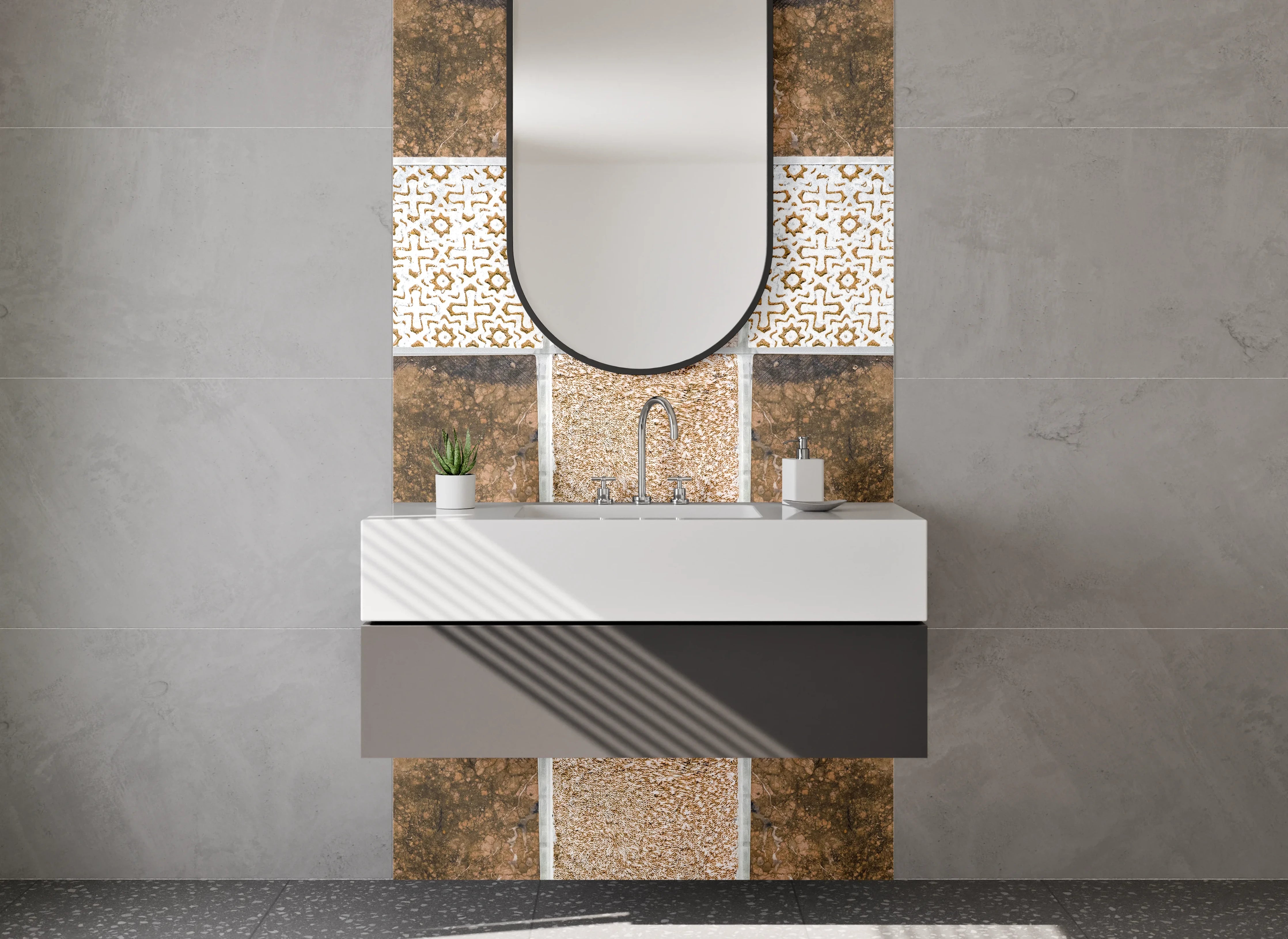 Waschbecken-Rückwand - Mosaik-Fliesen Braun Beige Muster