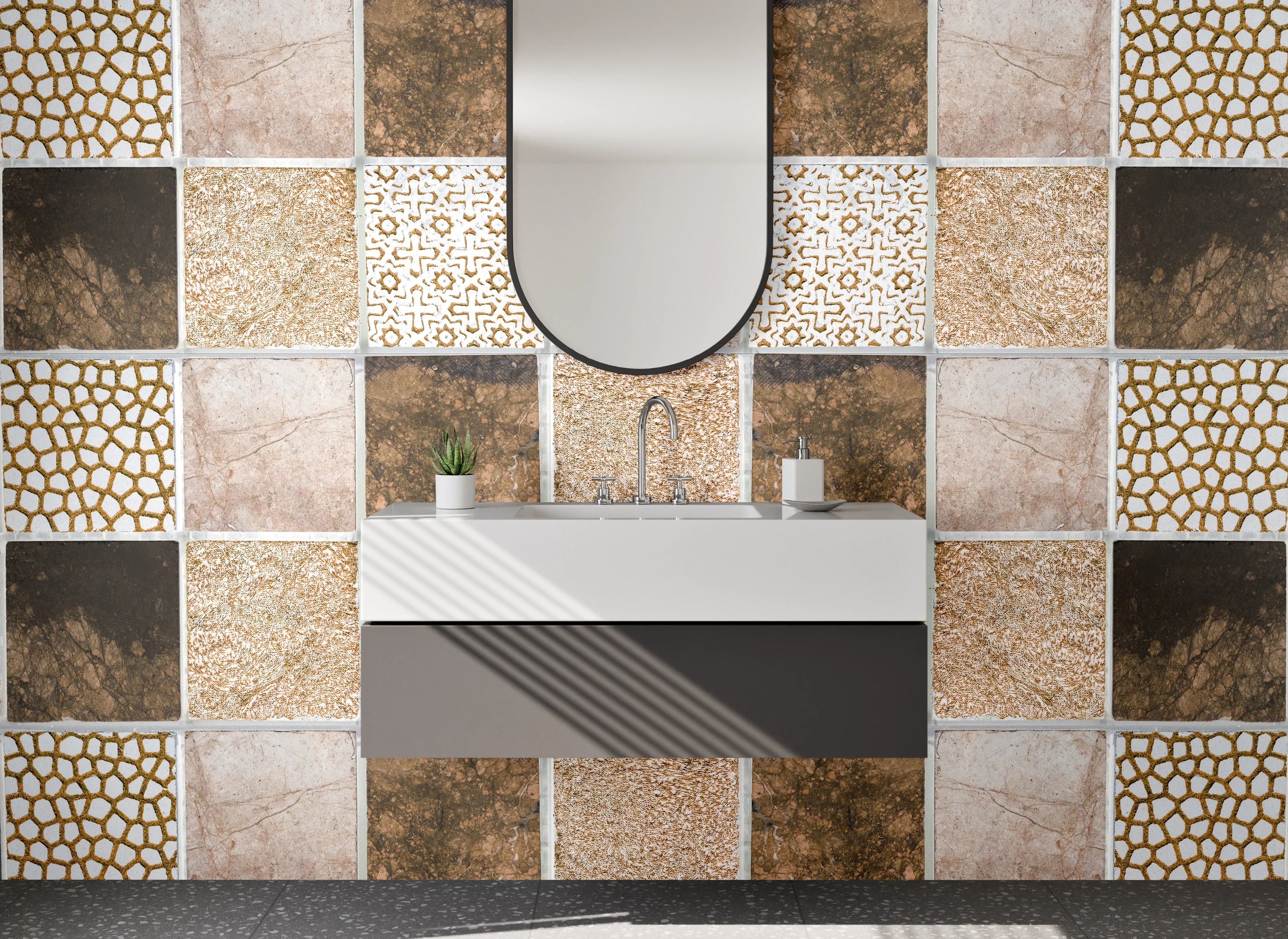 Waschbecken-Rückwand - Mosaik-Fliesen Braun Beige Muster