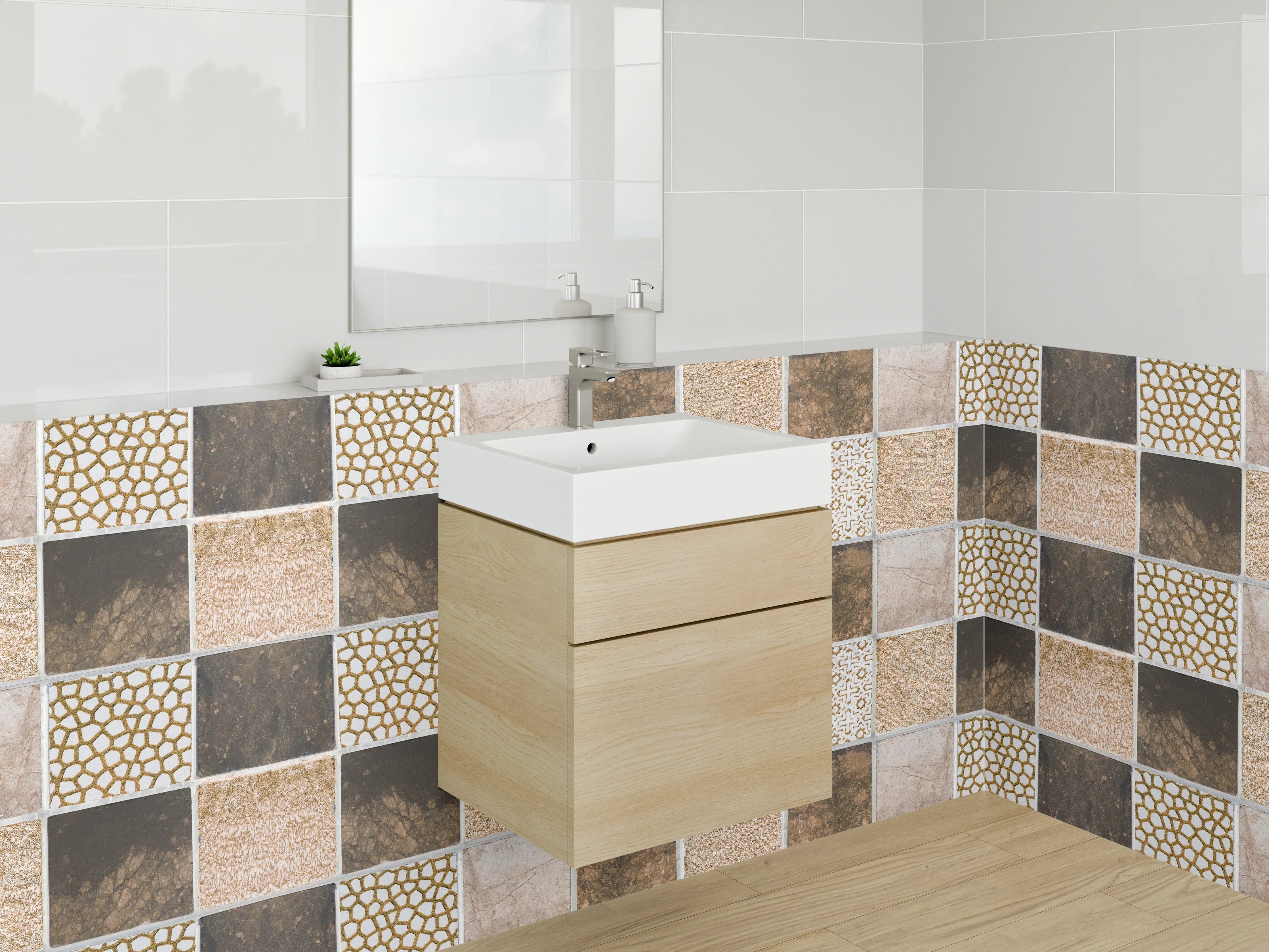 Waschbecken-Rückwand - Mosaik-Fliesen Braun Beige Muster