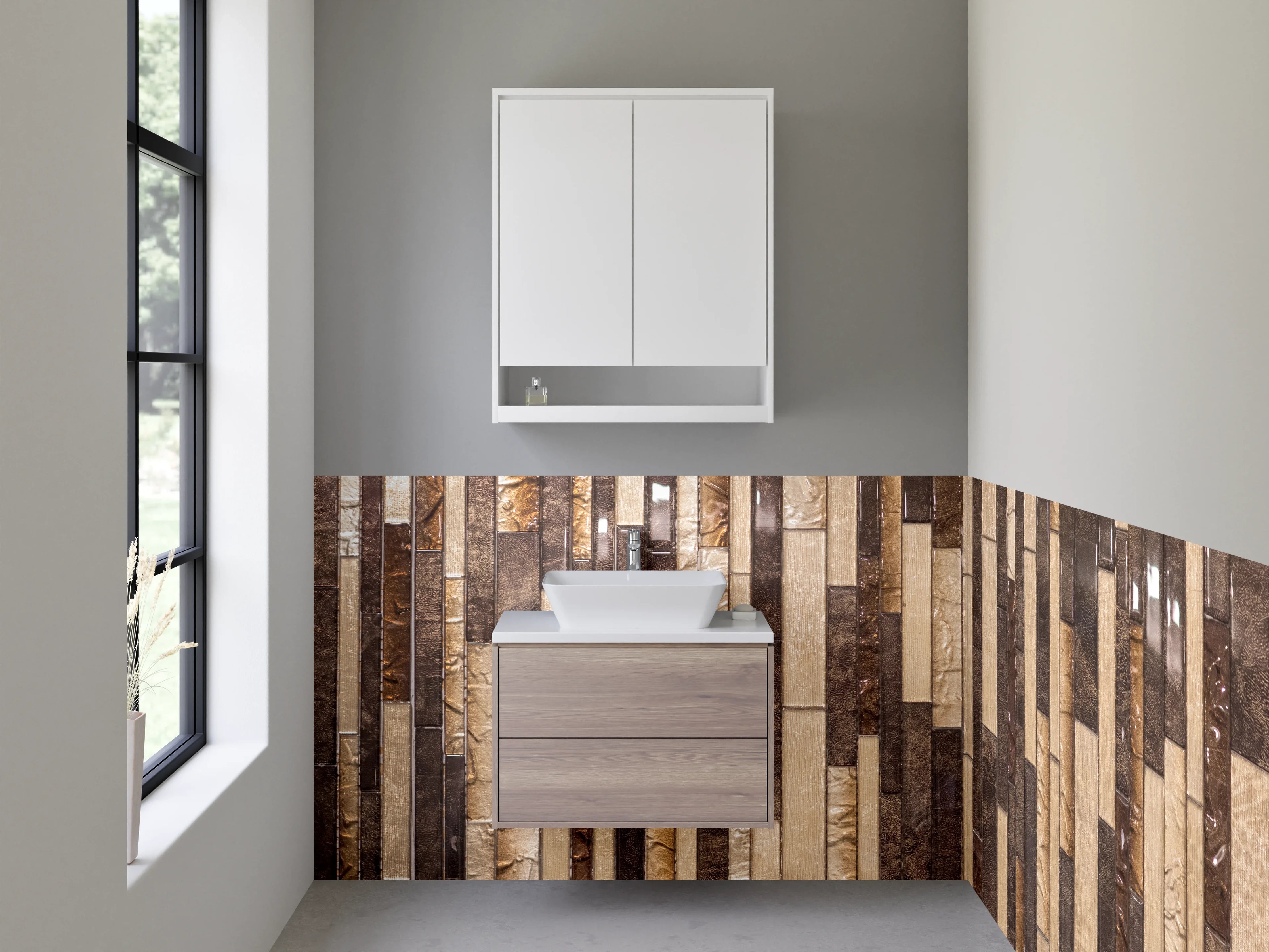 Waschbecken-Rückwand - Mosaik Marmor Fliesen Braun Beige