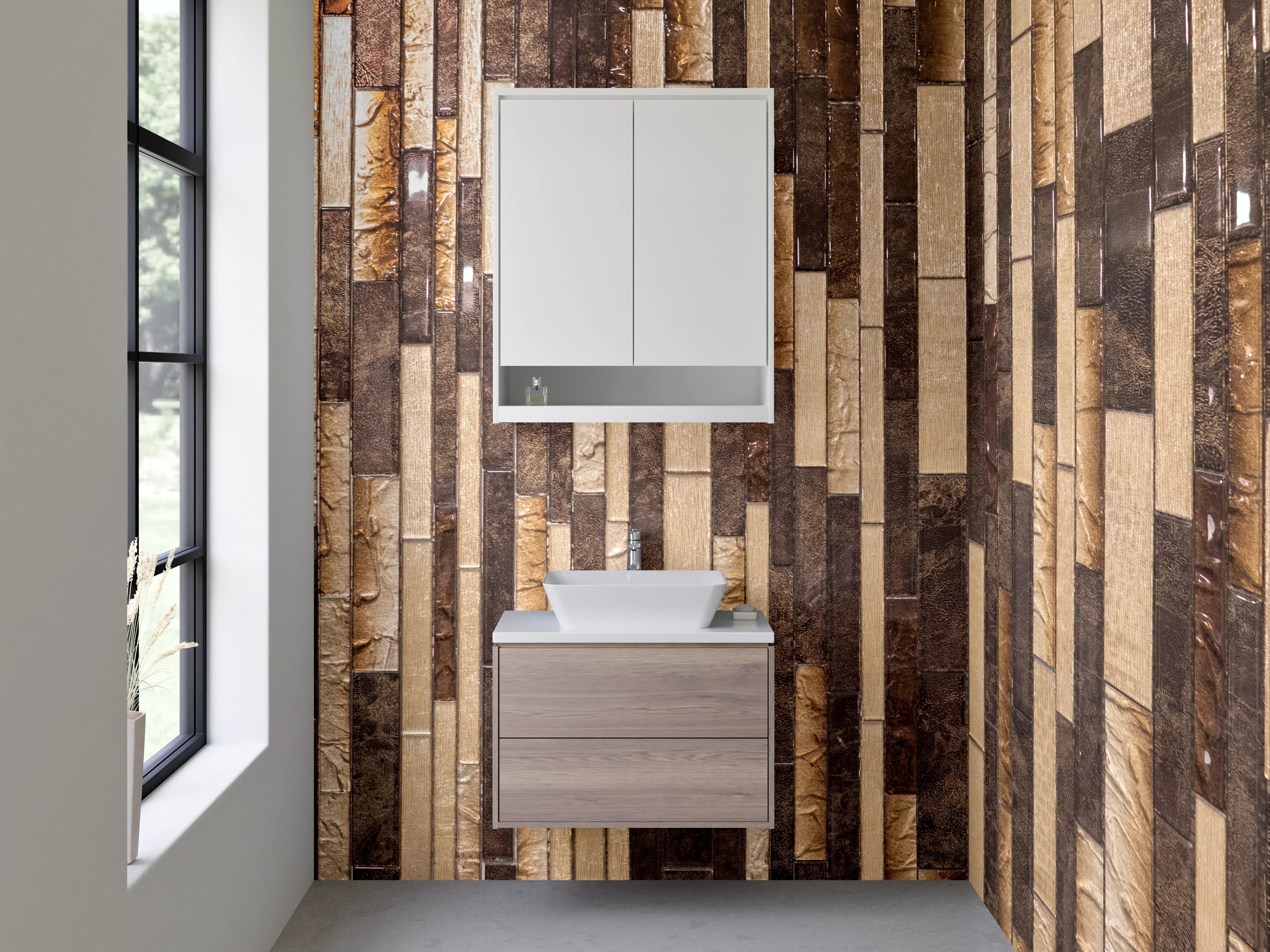 Waschbecken-Rückwand - Mosaik Marmor Fliesen Braun Beige