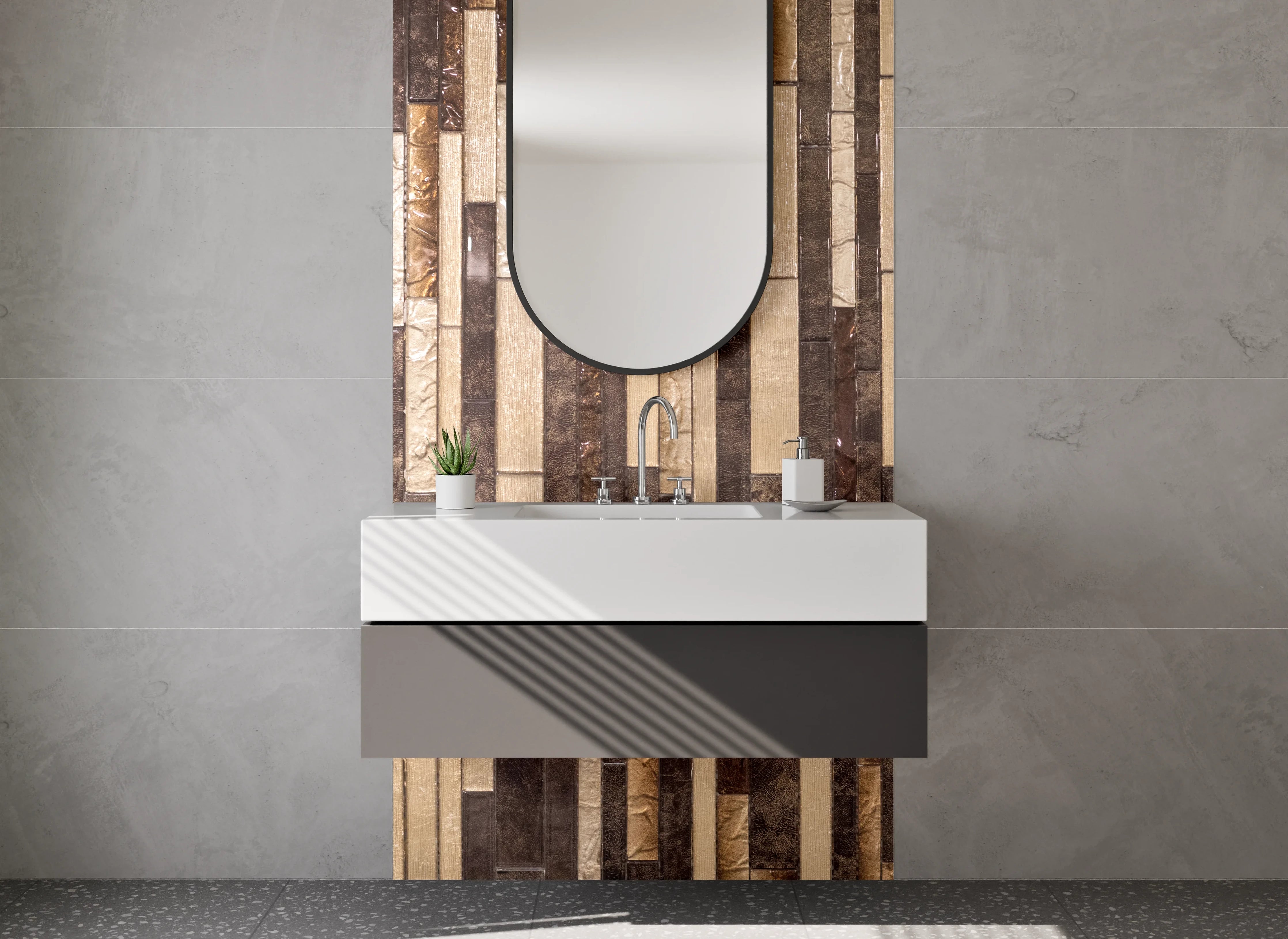 Waschbecken-Rückwand - Mosaik Marmor Fliesen Braun Beige