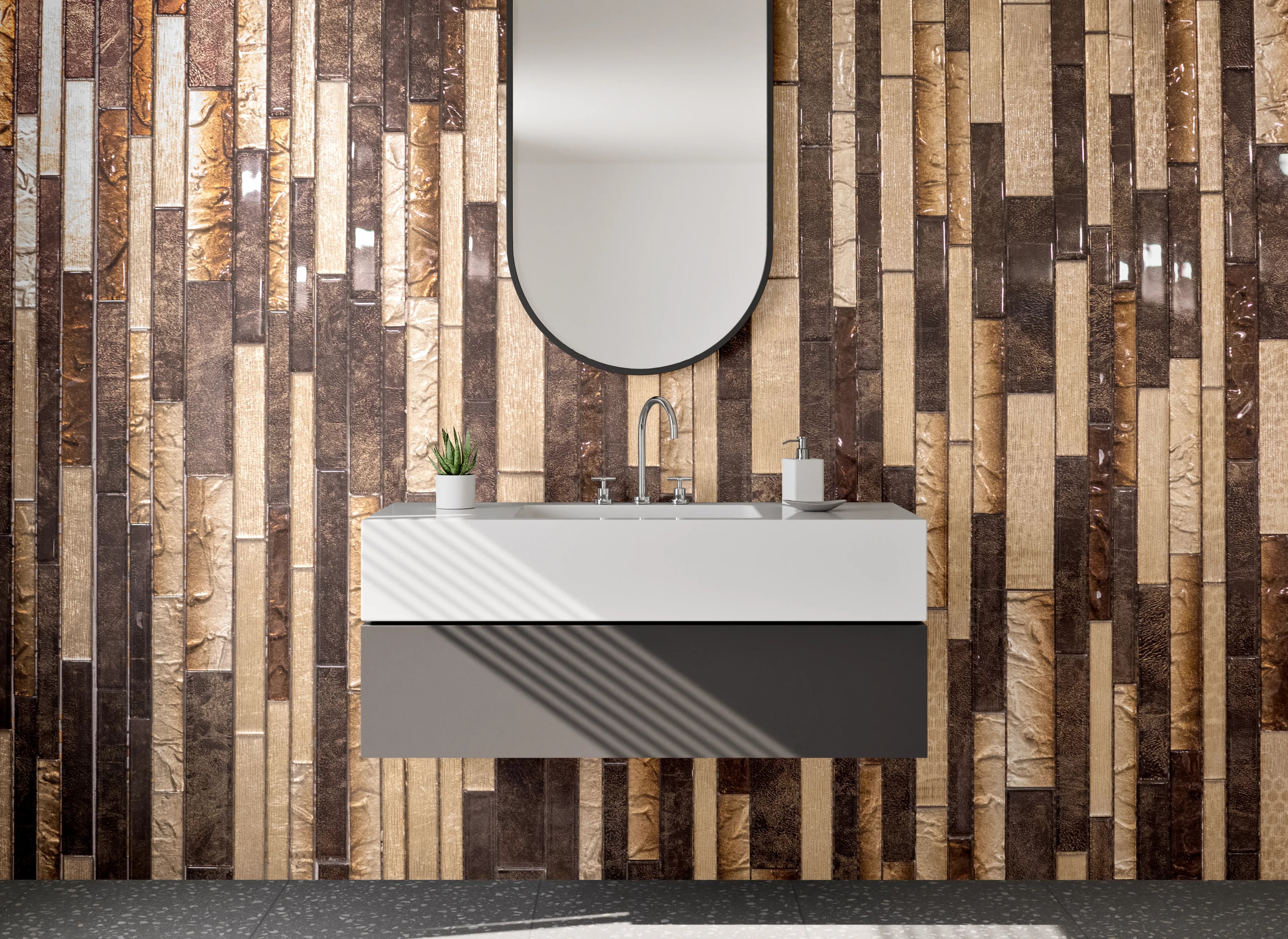 Waschbecken-Rückwand - Mosaik Marmor Fliesen Braun Beige