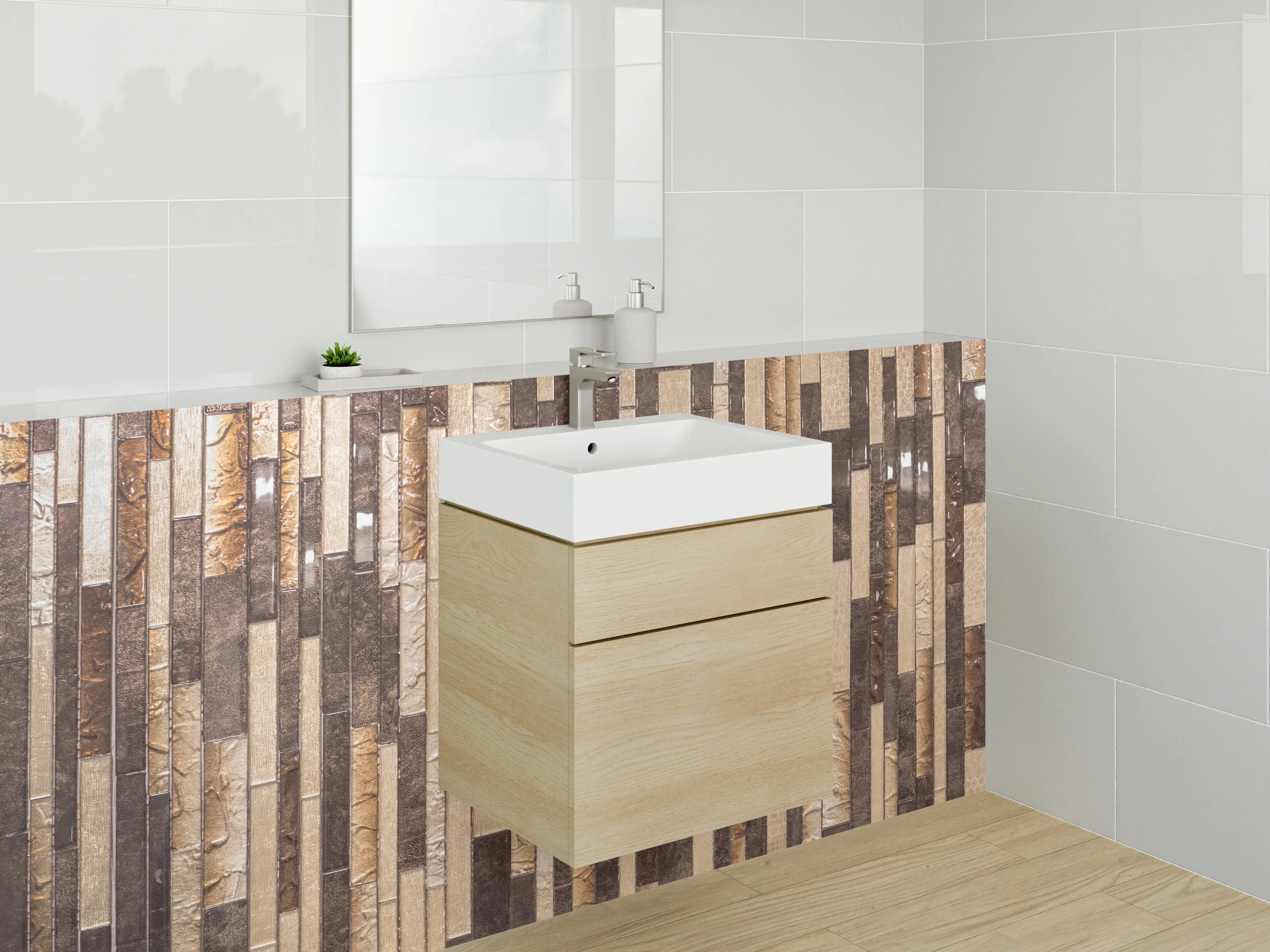 Waschbecken-Rückwand - Mosaik Marmor Fliesen Braun Beige